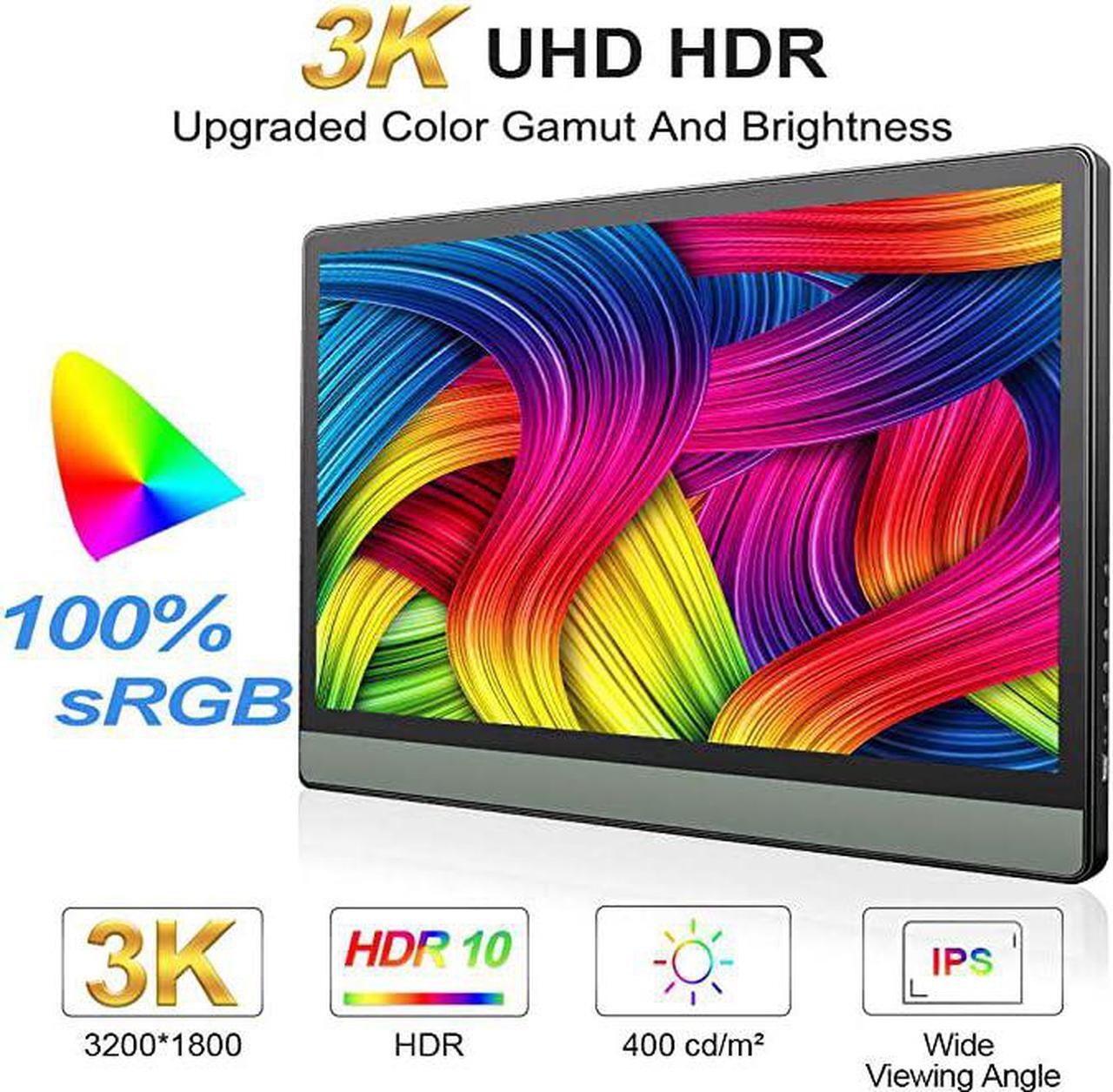 Alt view image 4 of 6 - ZSCMALLS 3K Portable Monitor 3200x1800 Resolution 13.3 Inch Lightweight Dual Display USB C Computer Display with Mini HDMI Type-C,Built-in Speaker for Laptop PC Phone PS4 Xbox Mac Smart Cover Included
