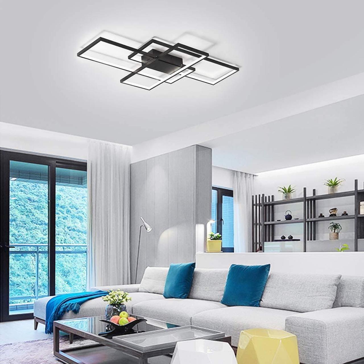 Alt view image 2 of 7 - LED Ceiling Light,75W Modern Ceiling Lamp,3-Squares Acrylic Black LED Chandelier,Flush Mount Ceiling Light Fixture for Dining Living Room Study Kitchen,Cool White/6000K