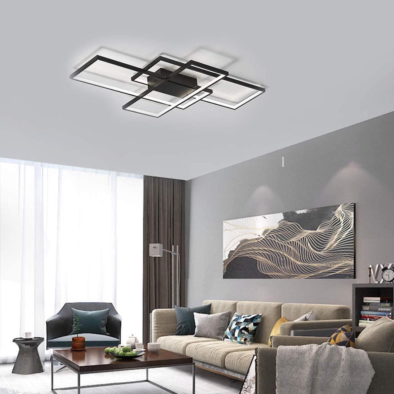 Alt view image 3 of 7 - LED Ceiling Light,75W Modern Ceiling Lamp,3-Squares Acrylic Black LED Chandelier,Flush Mount Ceiling Light Fixture for Dining Living Room Study Kitchen,Cool White/6000K