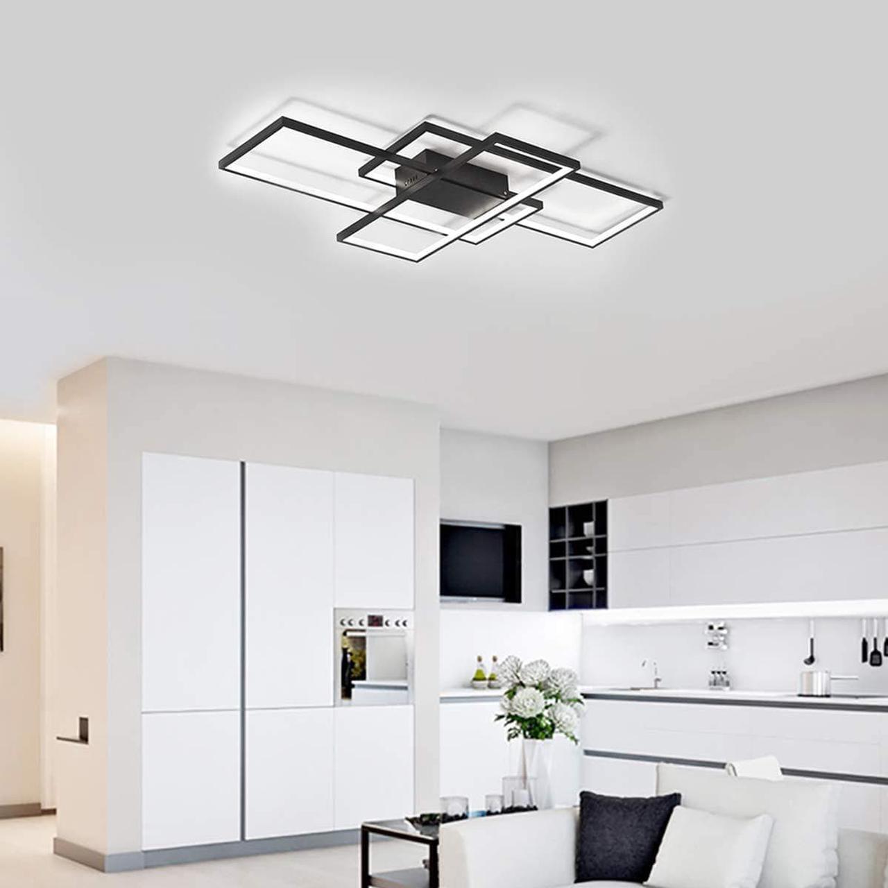 Alt view image 4 of 7 - LED Ceiling Light,75W Modern Ceiling Lamp,3-Squares Acrylic Black LED Chandelier,Flush Mount Ceiling Light Fixture for Dining Living Room Study Kitchen,Cool White/6000K