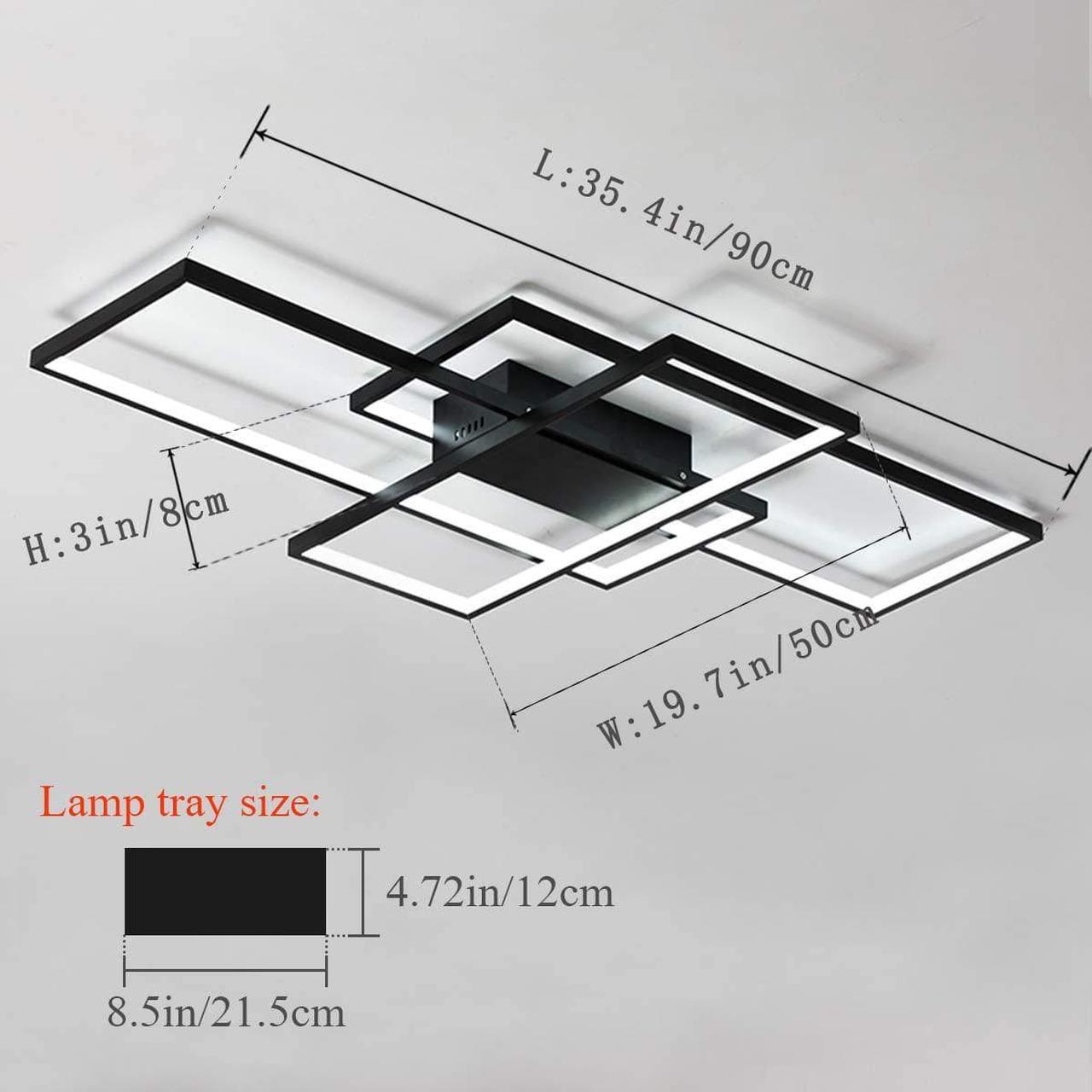 Alt view image 5 of 7 - LED Ceiling Light,75W Modern Ceiling Lamp,3-Squares Acrylic Black LED Chandelier,Flush Mount Ceiling Light Fixture for Dining Living Room Study Kitchen,Cool White/6000K