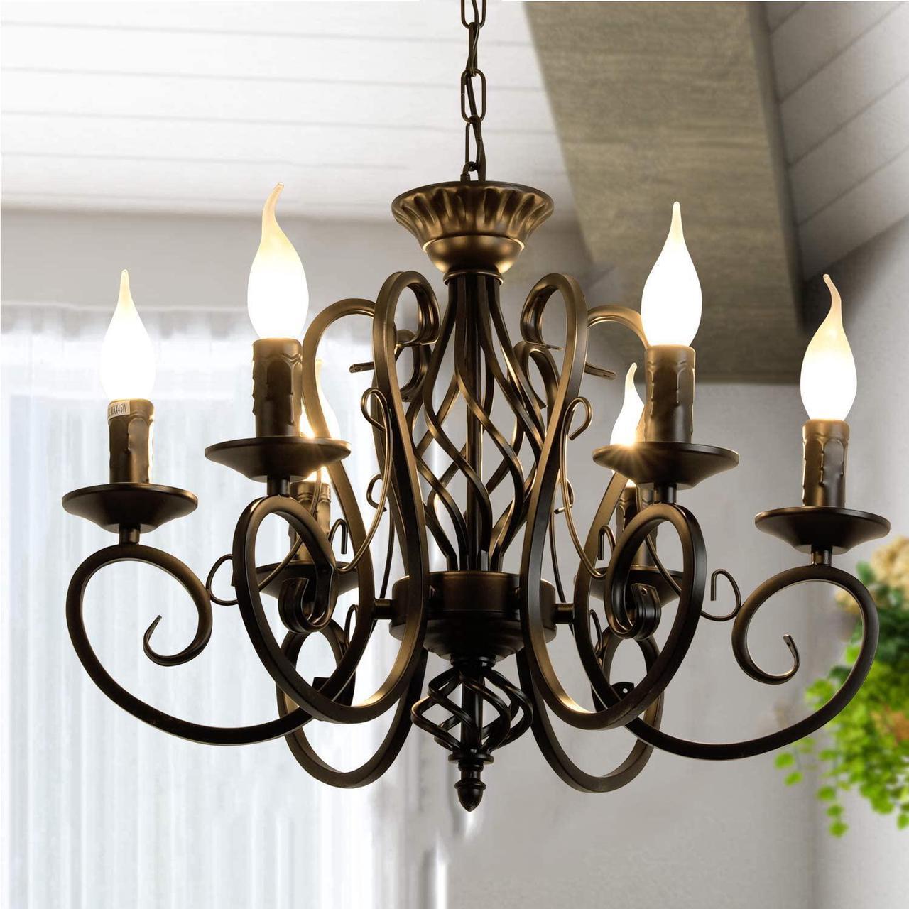 Main image of Rustic French Country Chandelier,6 Lights Farmhouse Candle Iron Chandeliers,Vintage Metal Pendant Light Fixture for Kitchen Island,Dining Room,Bedroom