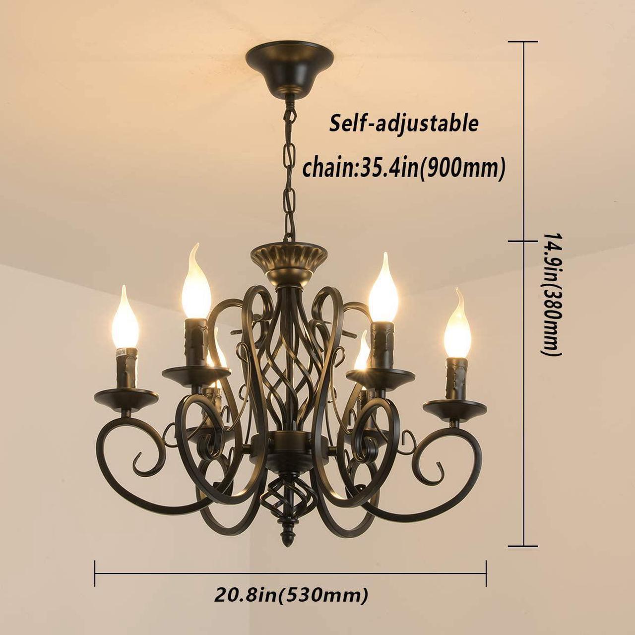 Alt view image 6 of 7 - Rustic French Country Chandelier,6 Lights Farmhouse Candle Iron Chandeliers,Vintage Metal Pendant Light Fixture for Kitchen Island,Dining Room,Bedroom