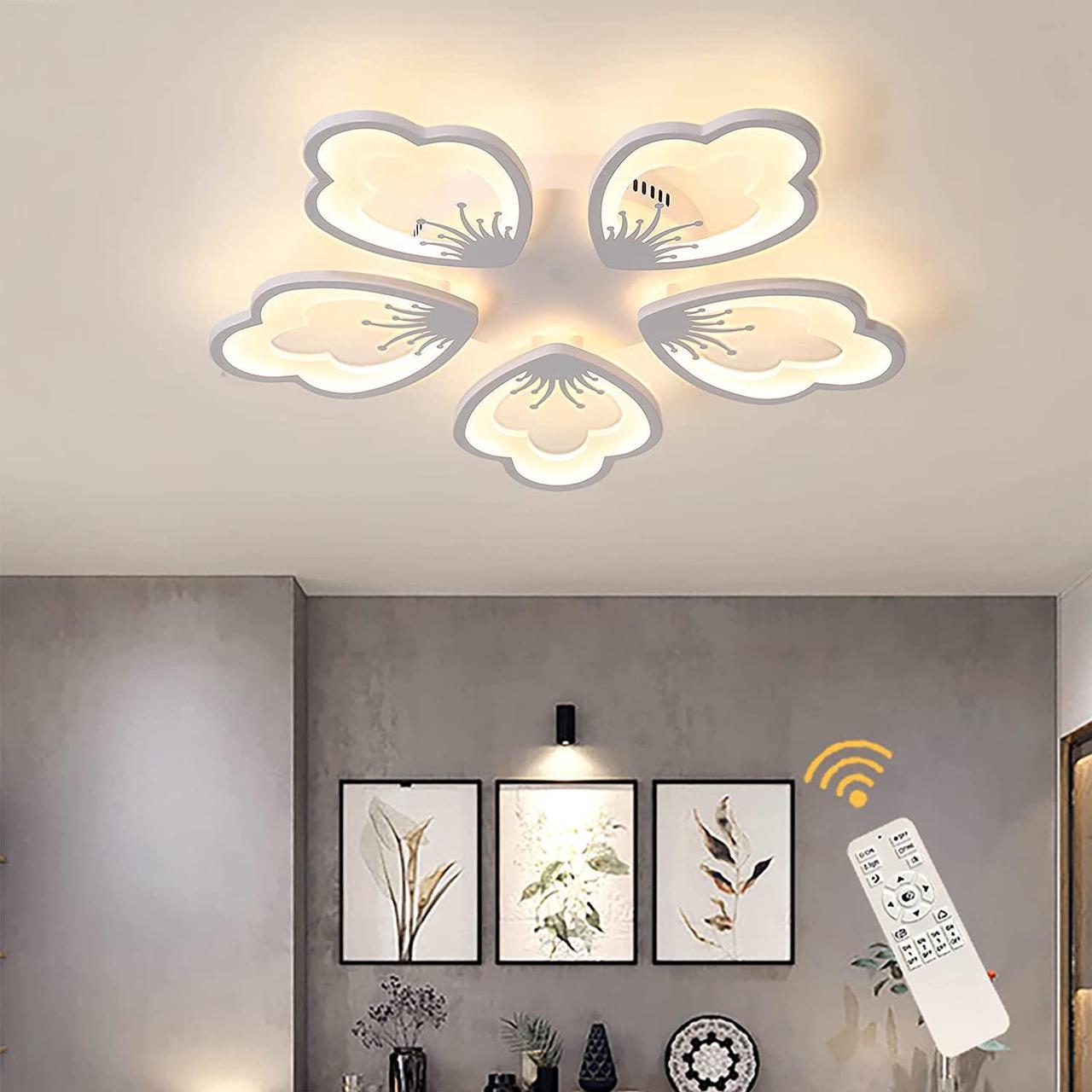 Dimmable LED Ceiling Light Modern Metal Acrylic Flush Mount Ceiling Lamps LED Living Room Ceiling Chandelier for Dining Room Bedroom Living Room Decor (60W/27.6")