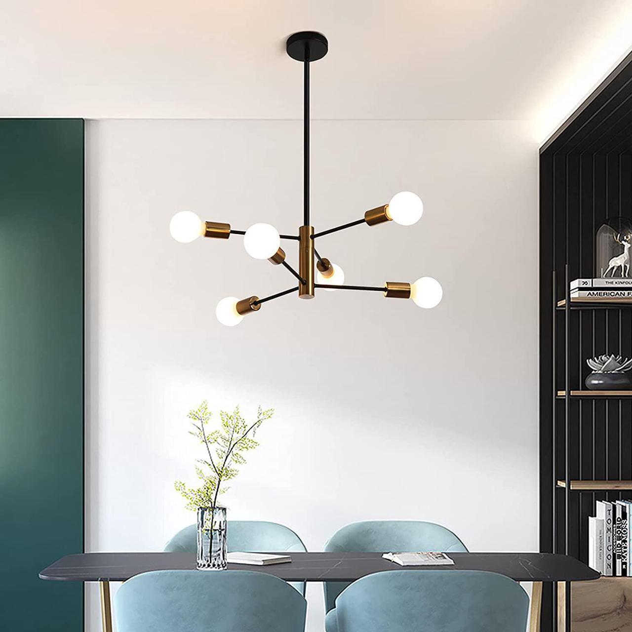 Alt view image 2 of 7 - Sputnik Chandelier Mid Century Modern Chandeliers Light Fixture Industrial Adjustable Black & Gold Ceiling Pendant Lighting for Living Room Dining Bedroom Kitchen Foyer (6-Light)