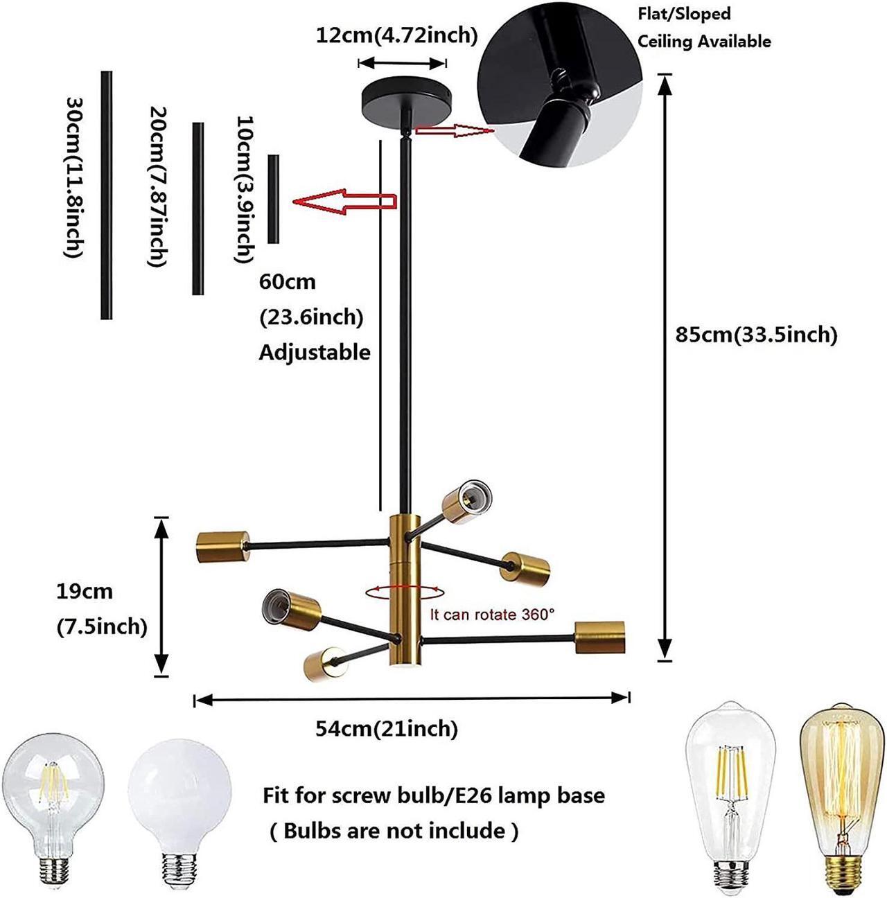 Alt view image 5 of 7 - Sputnik Chandelier Mid Century Modern Chandeliers Light Fixture Industrial Adjustable Black & Gold Ceiling Pendant Lighting for Living Room Dining Bedroom Kitchen Foyer (6-Light)