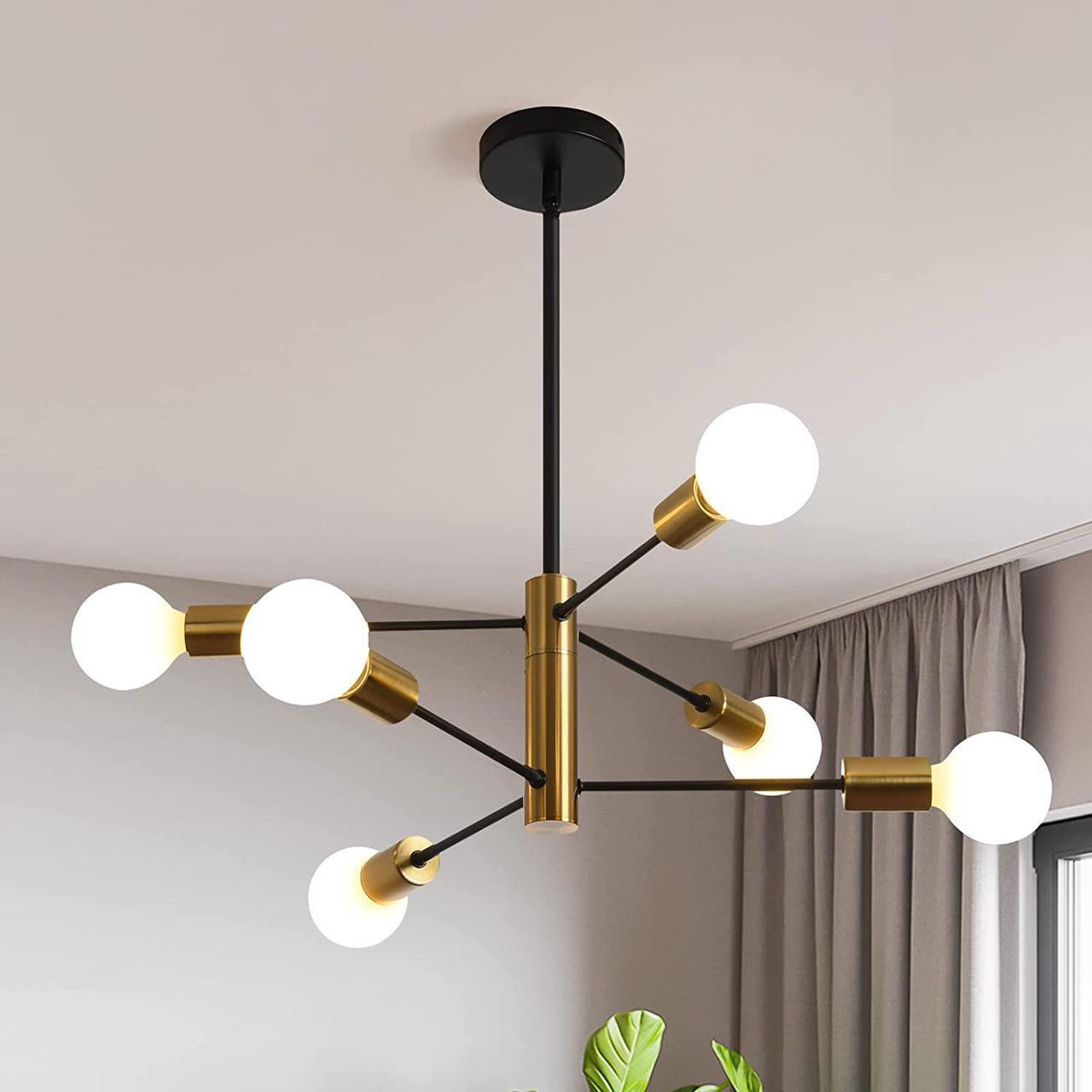 Main image of Sputnik Chandelier Mid Century Modern Chandeliers Light Fixture Industrial Adjustable Black & Gold Ceiling Pendant Lighting for Living Room Dining Bedroom Kitchen Foyer (6-Light)