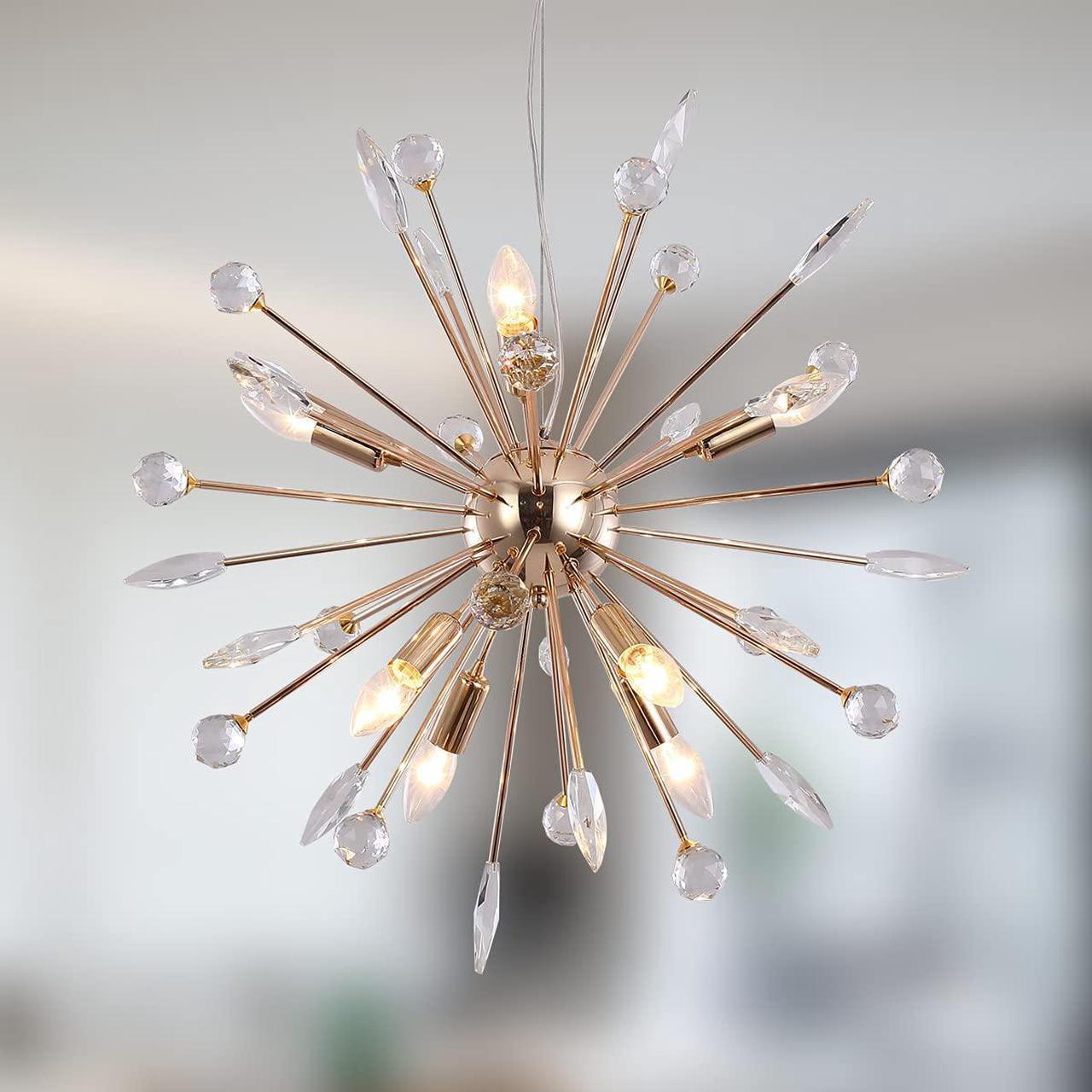 Sputnik Chandelier, 8-Light Adjustable Height Firework Chandeliers Lamp, Modern Ceiling Pendant Lighting , Hanging Light Fixture for Living Dining Room Bedroom Kitchen Hallway (Gold)