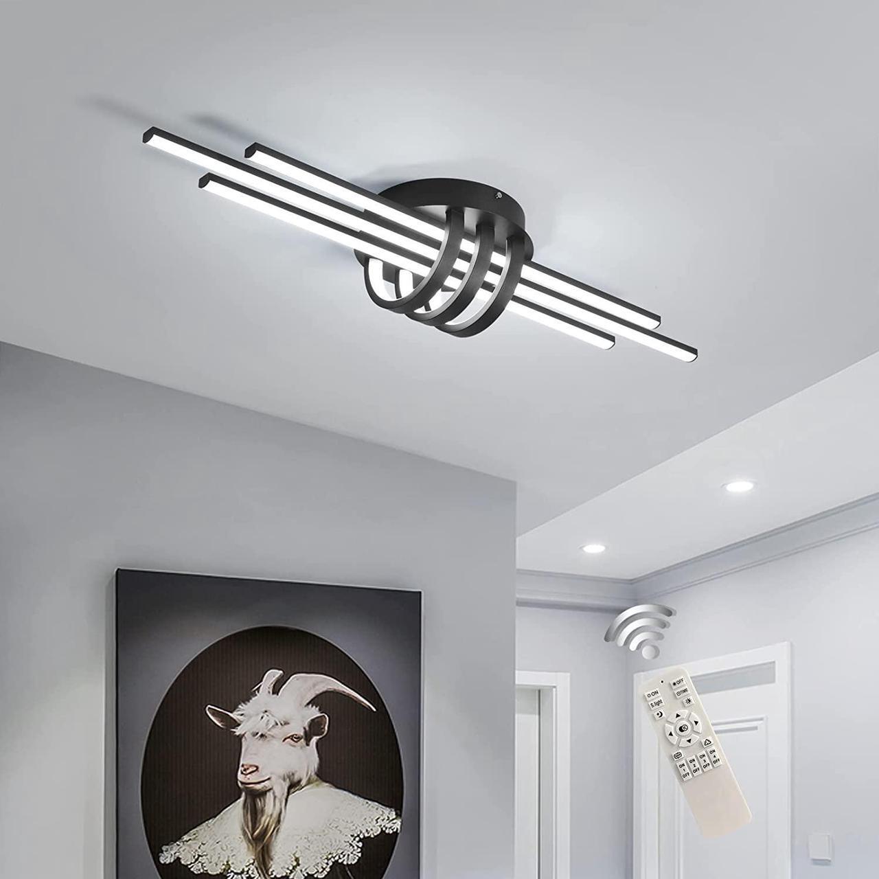 Main image of Dimmable Ceiling Lighting Fixture, 40W Semi Flush Mount Modern LED Ceiling Lights, Industrial Geometric Linear Black Chandelier for Dining Living Room Kitchen with Remote Control