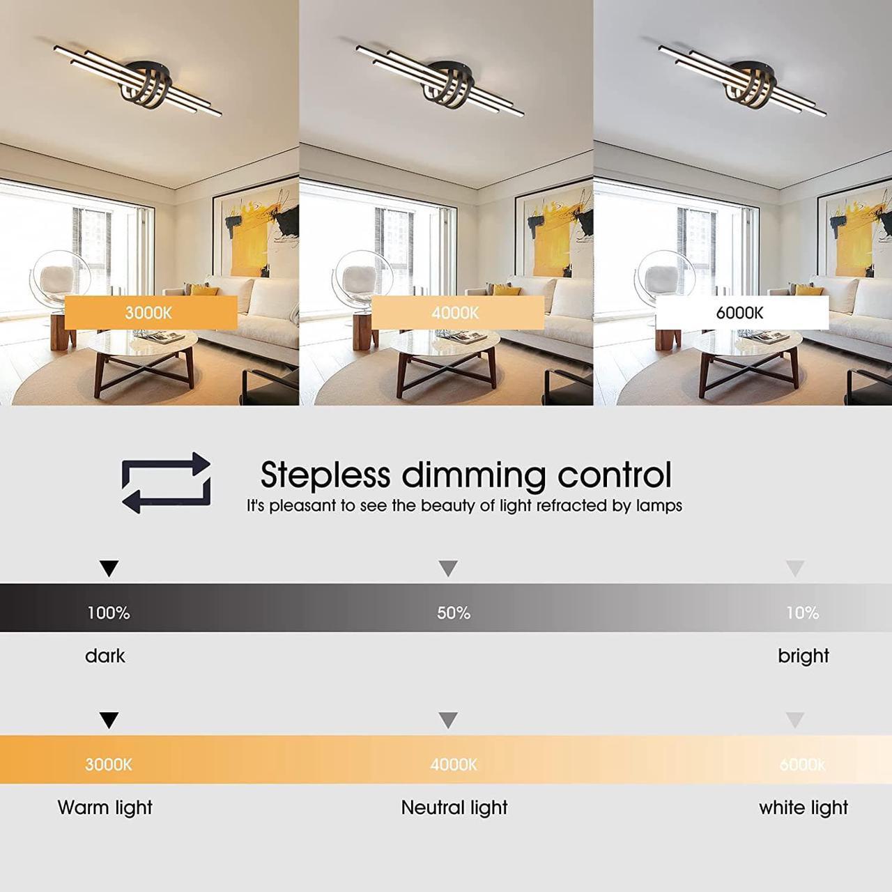 Alt view image 5 of 7 - Dimmable Ceiling Lighting Fixture, 40W Semi Flush Mount Modern LED Ceiling Lights, Industrial Geometric Linear Black Chandelier for Dining Living Room Kitchen with Remote Control