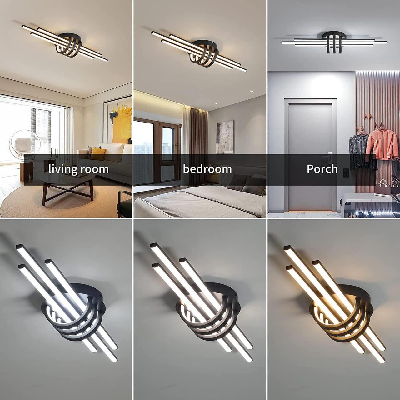 Alt view image 6 of 7 - Dimmable Ceiling Lighting Fixture, 40W Semi Flush Mount Modern LED Ceiling Lights, Industrial Geometric Linear Black Chandelier for Dining Living Room Kitchen with Remote Control