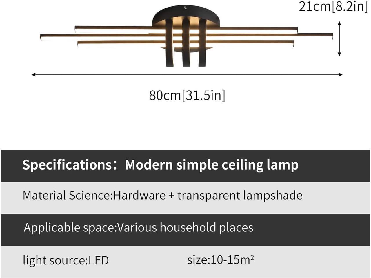 Alt view image 7 of 7 - Dimmable Ceiling Lighting Fixture, 40W Semi Flush Mount Modern LED Ceiling Lights, Industrial Geometric Linear Black Chandelier for Dining Living Room Kitchen with Remote Control