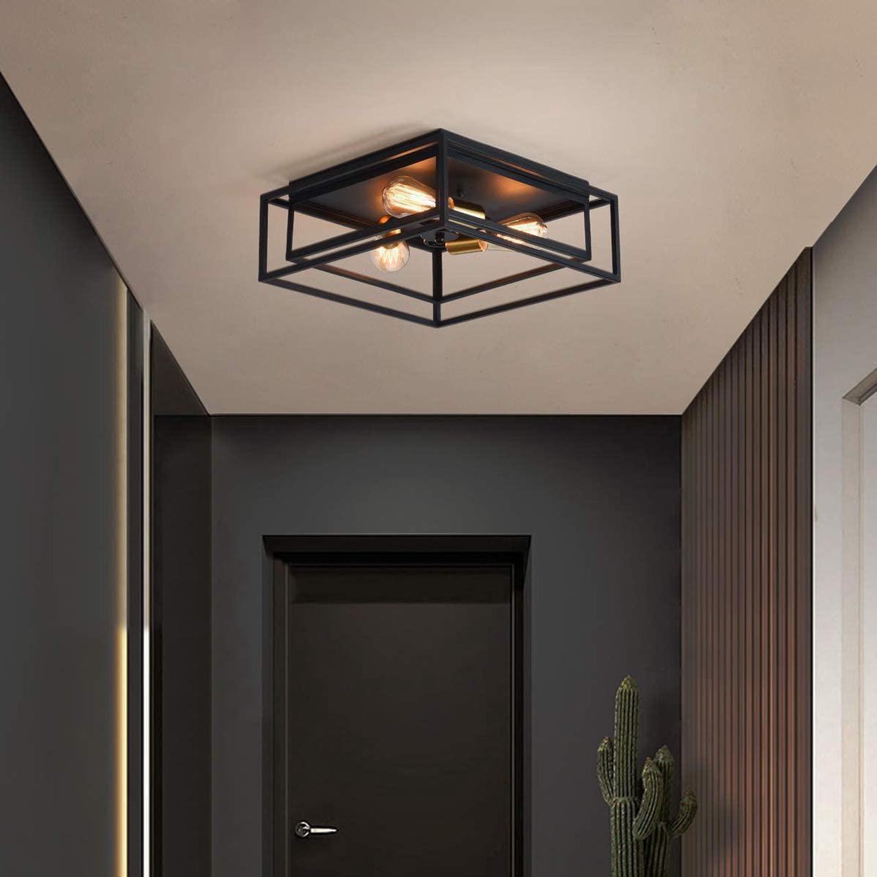 Alt view image 3 of 7 - Industrial Ceiling Light, 3 Lights Farmhouse Semi Flush Mount Ceiling Lighting Fixture for Hallway Entryway Dining Room Bedroom Foyer, Black