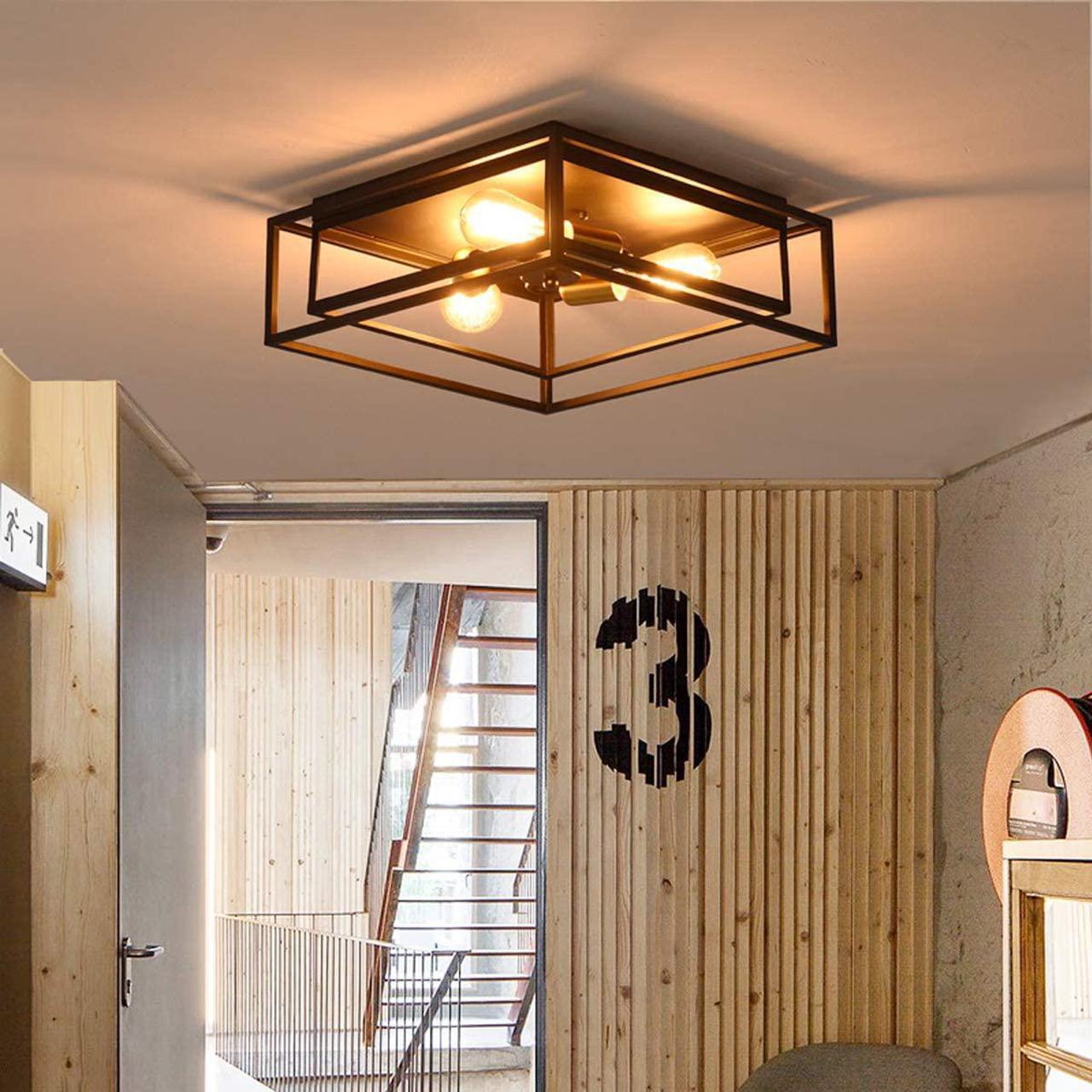 Alt view image 4 of 7 - Industrial Ceiling Light, 3 Lights Farmhouse Semi Flush Mount Ceiling Lighting Fixture for Hallway Entryway Dining Room Bedroom Foyer, Black