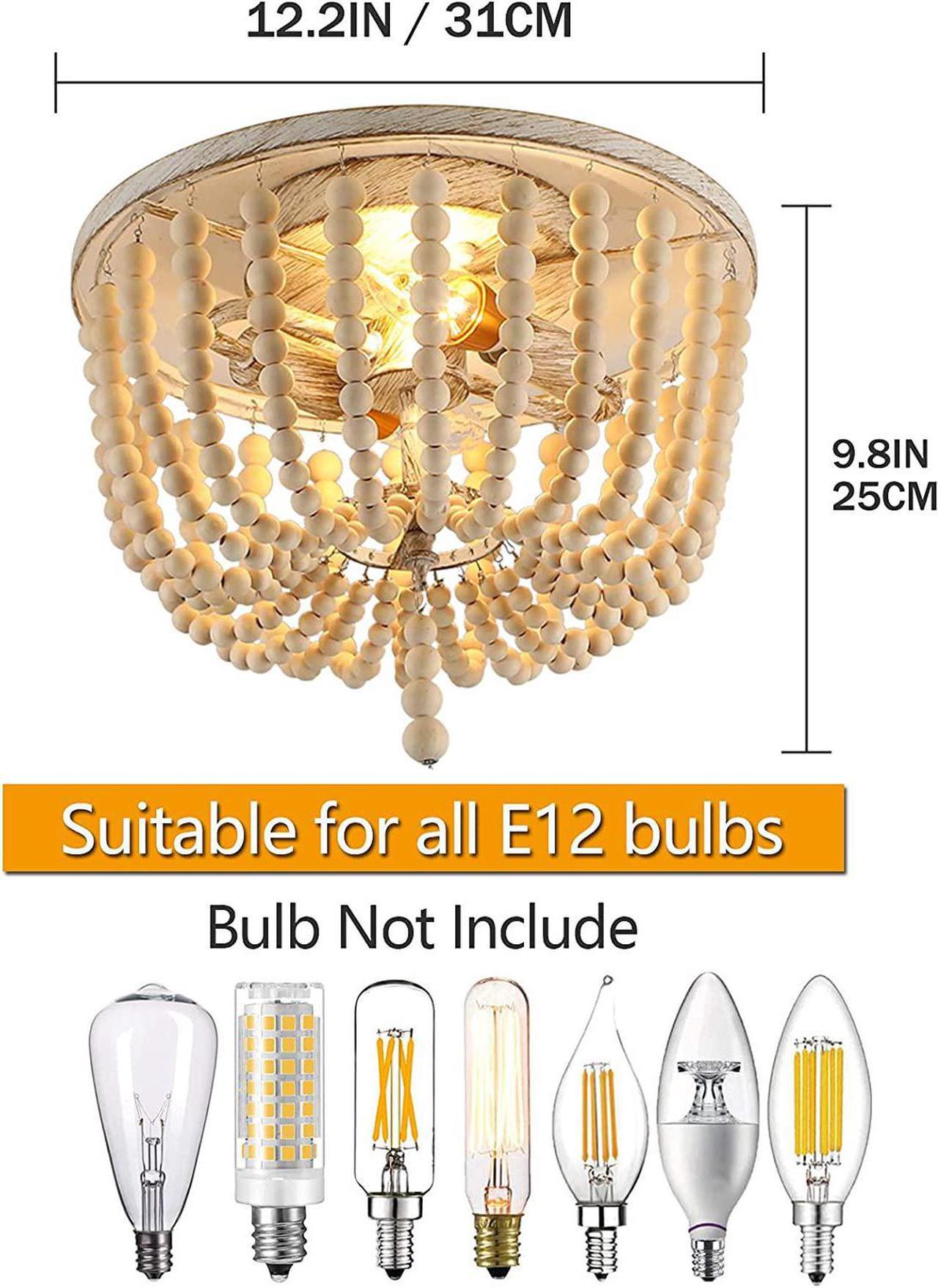 Alt view image 5 of 7 - Wood Beaded Ceiling Light, Boho Farmhouse Chandeliers Lighting Fixture, 2-Light Semi Flush Mount Ceiling Lamp for Bedroom Living Room Kitchen