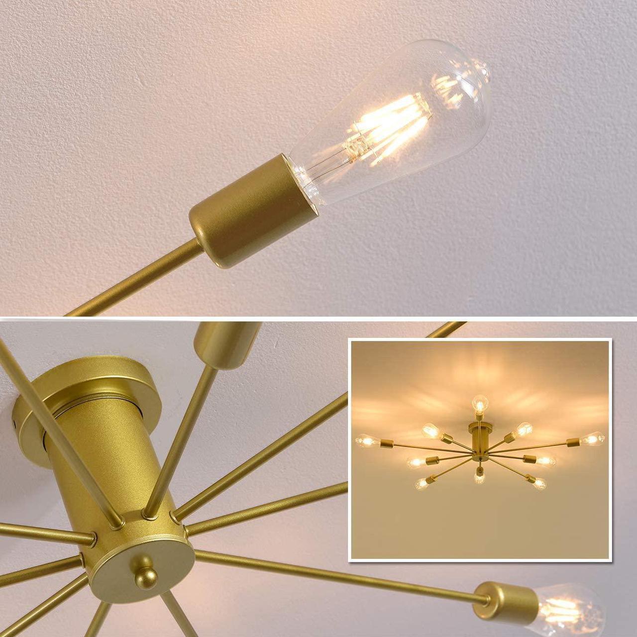 Alt view image 7 of 7 - Garwarm 10 Lights Modern Sputnik Ceiling Chandelier Gold Industrial Ceiling Lamp Mid Century Semi Flush Mount Ceiling Light Fixture for Kitchen Dining Room Living Room Bedroom Foyer Lighting
