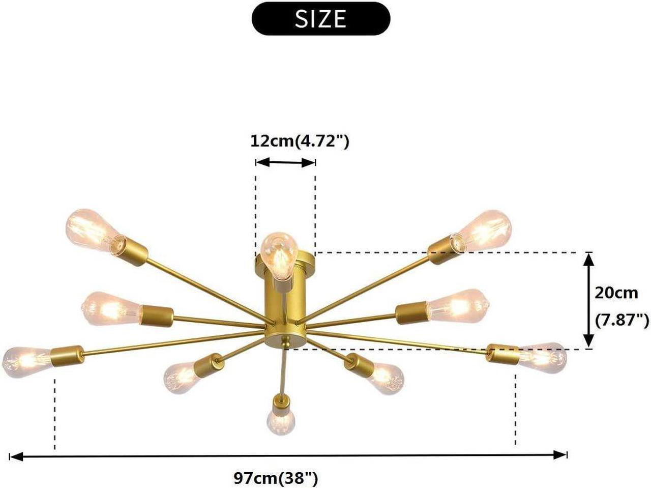 Alt view image 6 of 7 - Garwarm 10 Lights Modern Sputnik Ceiling Chandelier Gold Industrial Ceiling Lamp Mid Century Semi Flush Mount Ceiling Light Fixture for Kitchen Dining Room Living Room Bedroom Foyer Lighting