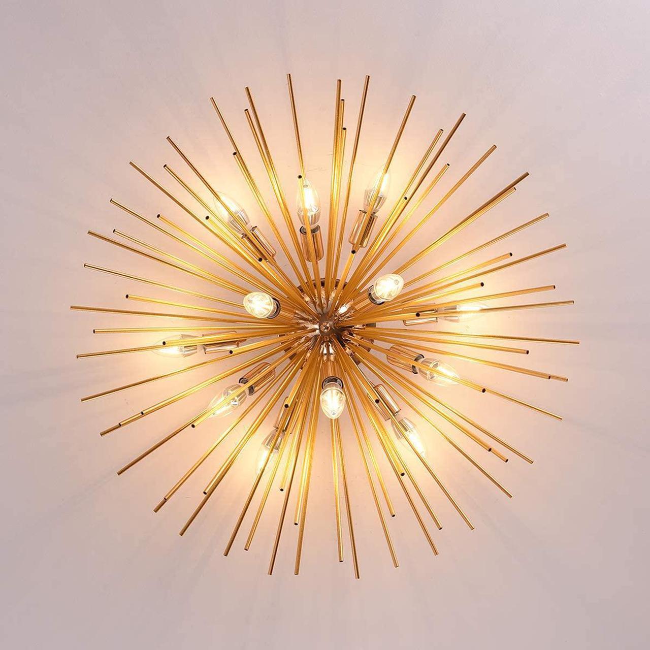 Alt view image 7 of 7 - Garwarm Sputnik Chandelier Light Fixtures,Mid-Century Gold Chandelier with 12 Lights,Semi Flush Mount Ceiling Light for Bedroom Living Dining Room,E12,Dia 29.5 Inch