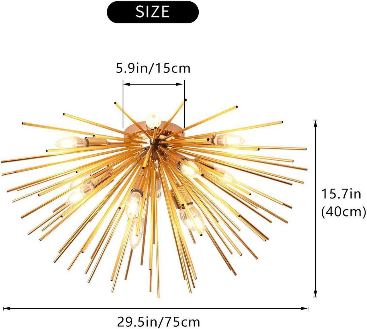 Alt view image 6 of 7 - Garwarm Sputnik Chandelier Light Fixtures,Mid-Century Gold Chandelier with 12 Lights,Semi Flush Mount Ceiling Light for Bedroom Living Dining Room,E12,Dia 29.5 Inch