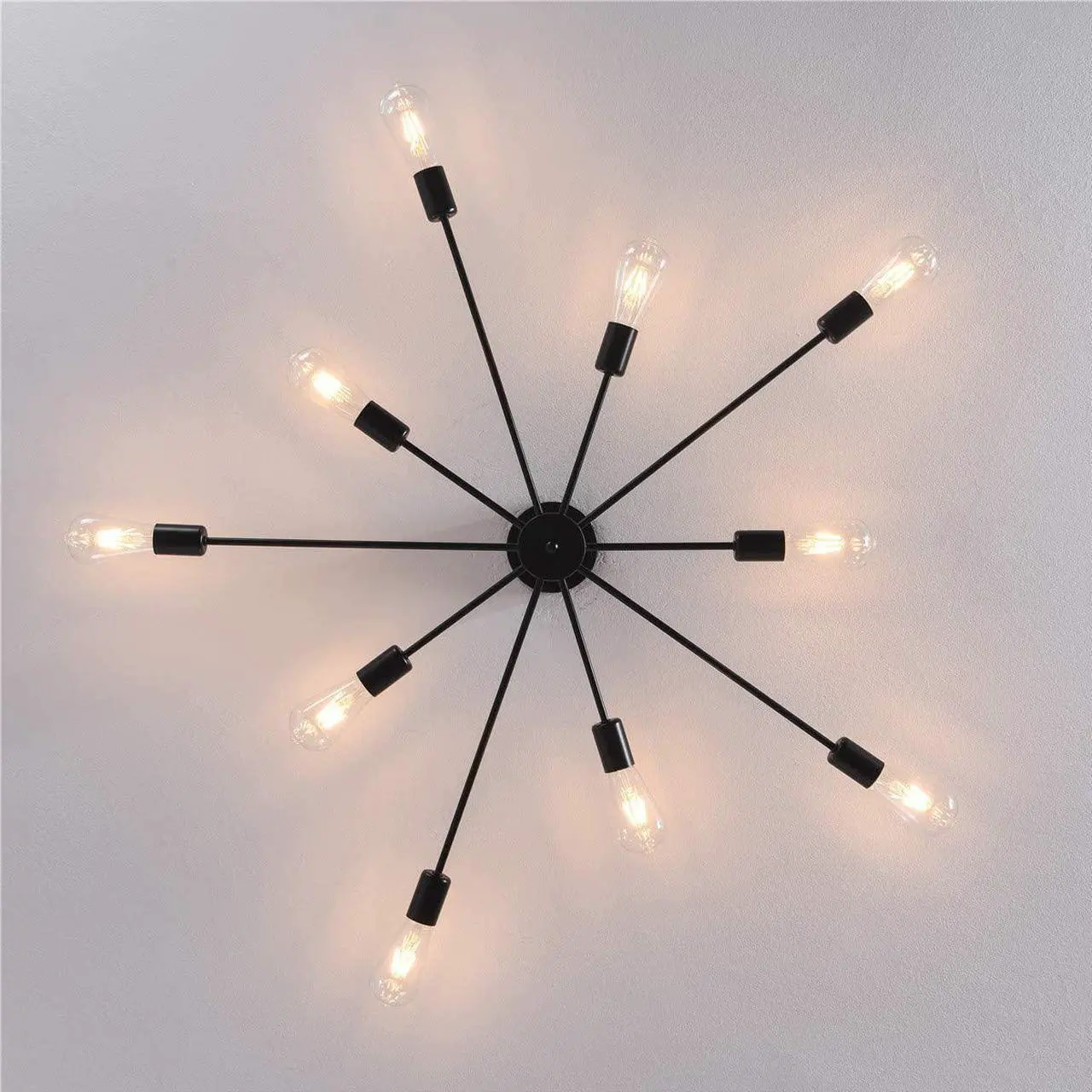 Alt view image 7 of 7 - Garwarm Semi Flush Mount Ceiling Light, 10-Light Modern Black Sputnik Chandelier Industrial Ceiling Lamp for Kitchen Dining Room Living Room Bedroom Foyer Lighting Fixture