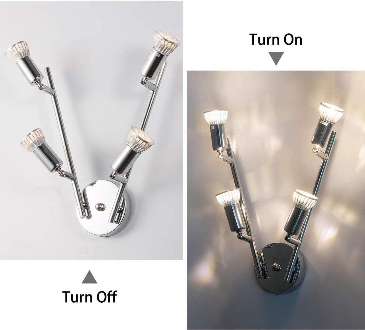 Alt view image 5 of 7 - Garwarm Modern 4-Light Track Lighting Kit, Flush Mount Wall/Ceiling Spot Lights Fixture, LED Track Light with Chrome Flexibly Rotatable Light Head for Kitchen Living Room, 4×GU10 Bulb (Included)