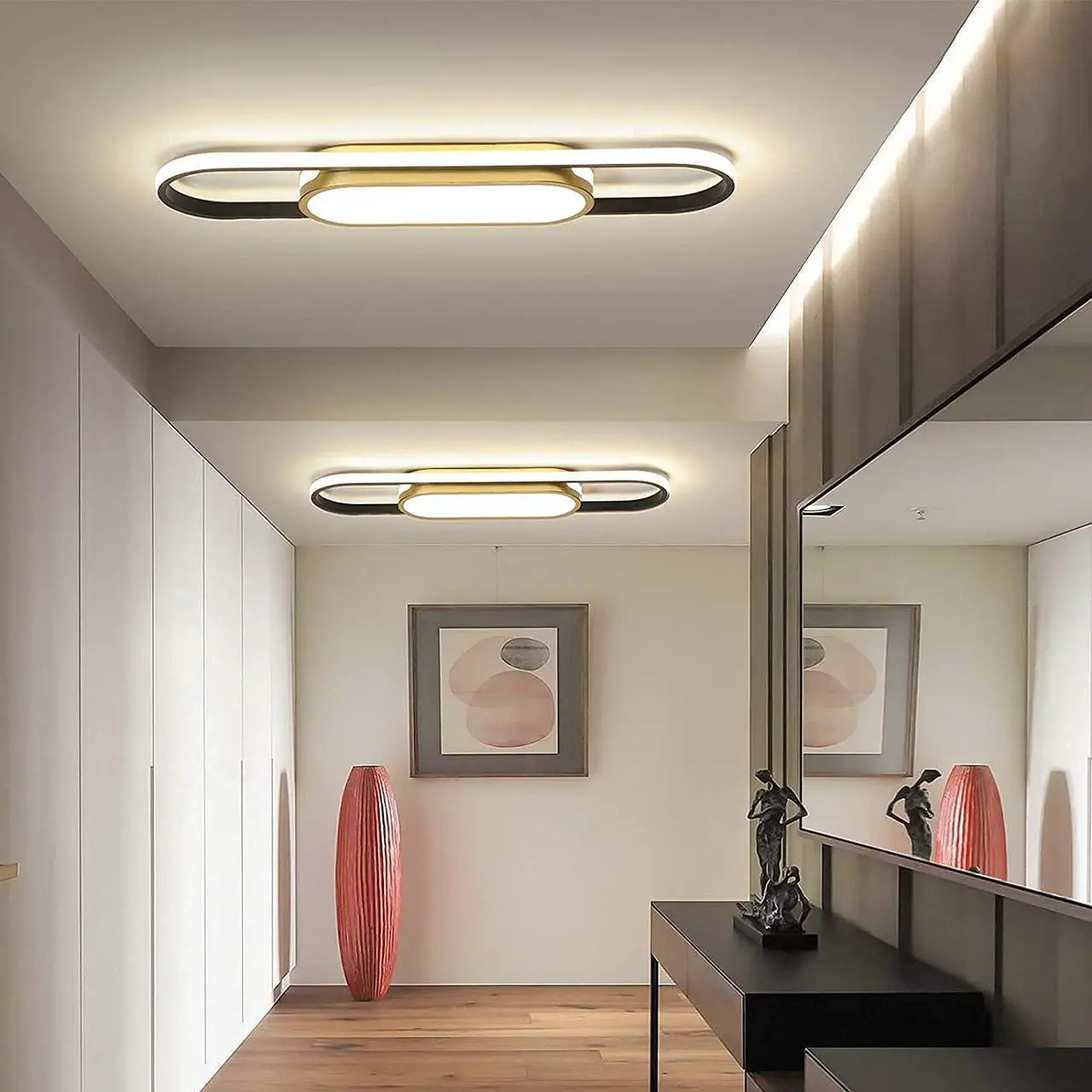 Alt view image 2 of 7 - Garwarm Modern LED Flush Mount Ceiling Lights Dimmable LED Ceiling Lamp with Remote Control 2.3ft Acrylic Linear Ceiling Lighting Fixtures for Living Room Kitchen Dining Room Bedroom (40W/3000-6500K)