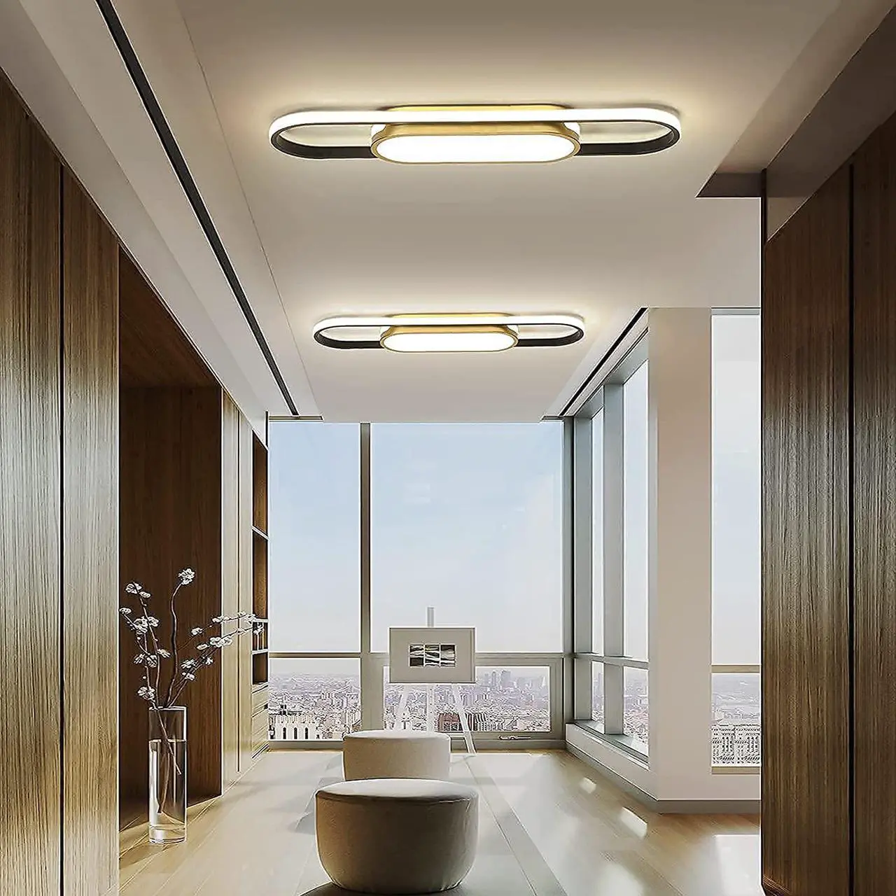 Alt view image 4 of 7 - Garwarm Modern LED Flush Mount Ceiling Lights Dimmable LED Ceiling Lamp with Remote Control 2.3ft Acrylic Linear Ceiling Lighting Fixtures for Living Room Kitchen Dining Room Bedroom (40W/3000-6500K)
