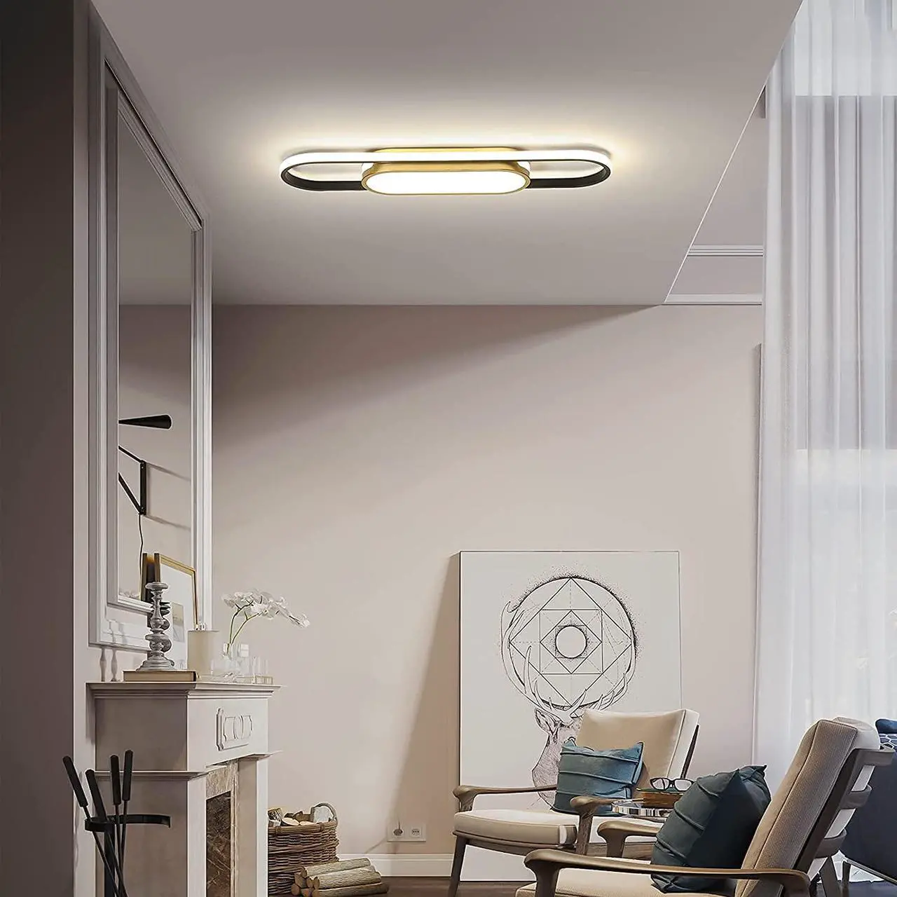 Alt view image 5 of 7 - Garwarm Modern LED Flush Mount Ceiling Lights Dimmable LED Ceiling Lamp with Remote Control 2.3ft Acrylic Linear Ceiling Lighting Fixtures for Living Room Kitchen Dining Room Bedroom (40W/3000-6500K)