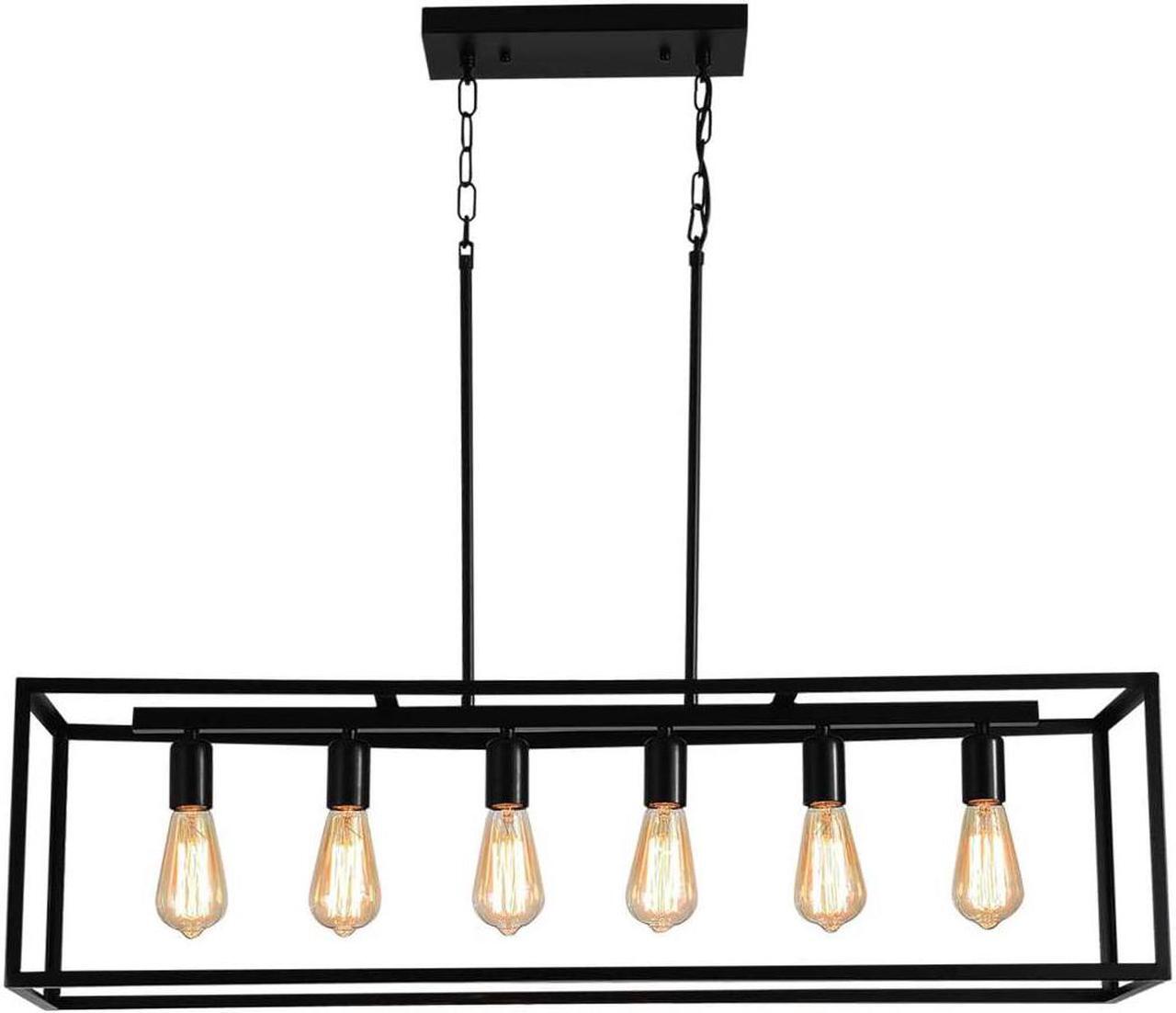 Main image of Garwarm 6 Light Rectangle Chandelier,Black Metal Linear Modern Pendant Lighting,Industrial Cage Kitchen Island Ceiling Light Fixture for Dining Room Kitchen