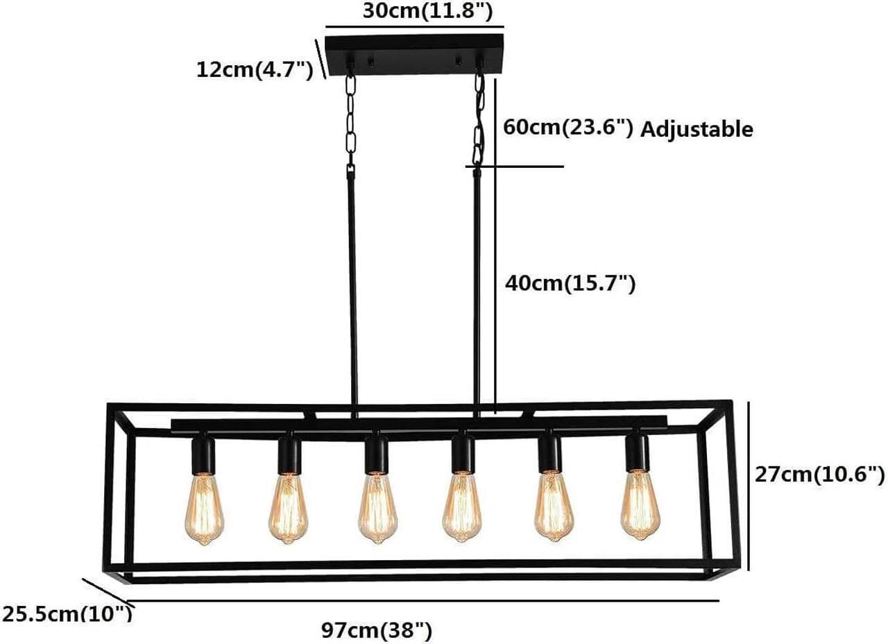 Alt view image 6 of 7 - Garwarm 6 Light Rectangle Chandelier,Black Metal Linear Modern Pendant Lighting,Industrial Cage Kitchen Island Ceiling Light Fixture for Dining Room Kitchen