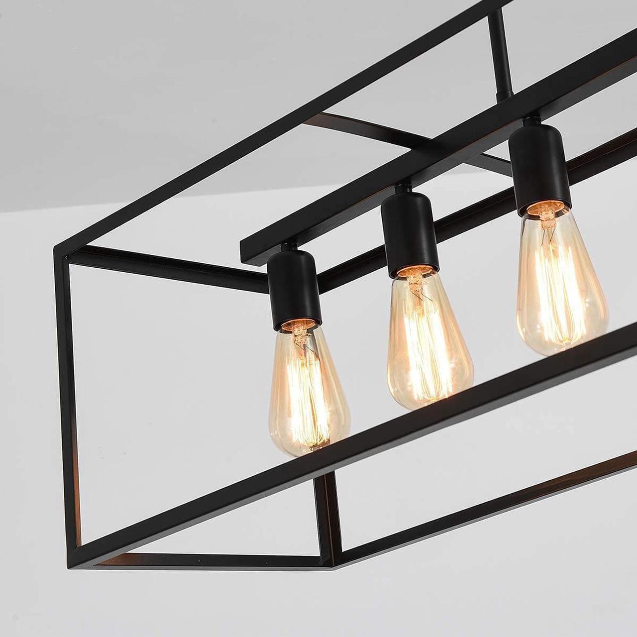 Alt view image 7 of 7 - Garwarm 6 Light Rectangle Chandelier,Black Metal Linear Modern Pendant Lighting,Industrial Cage Kitchen Island Ceiling Light Fixture for Dining Room Kitchen