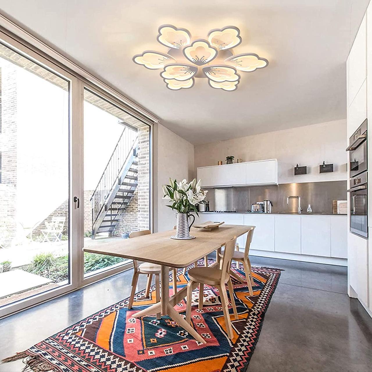 Alt view image 5 of 7 - Garwarm Modern LED Ceiling Light,80W Dimmable 9 Heads Flower Shape Flush Mount Chandelier Living Room Bedroom Children's Room,Acrylic Ceiling Lamp Fixture with Remote Control