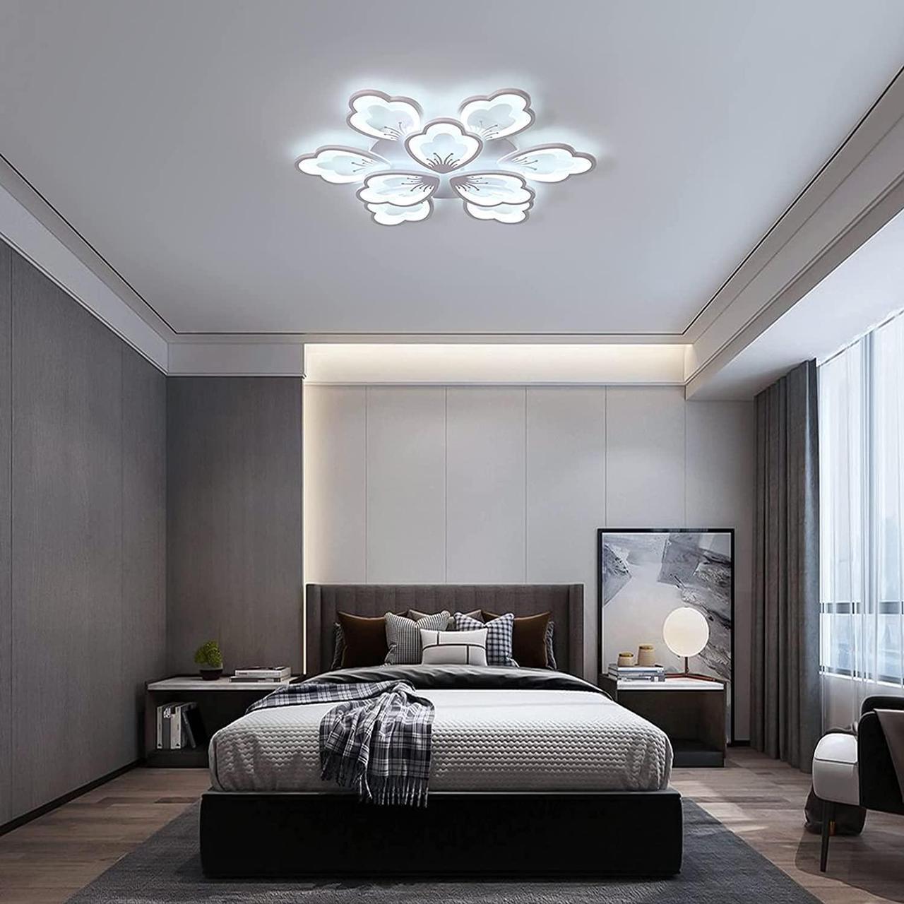Alt view image 7 of 7 - Garwarm Modern LED Ceiling Light,80W Dimmable 9 Heads Flower Shape Flush Mount Chandelier Living Room Bedroom Children's Room,Acrylic Ceiling Lamp Fixture with Remote Control