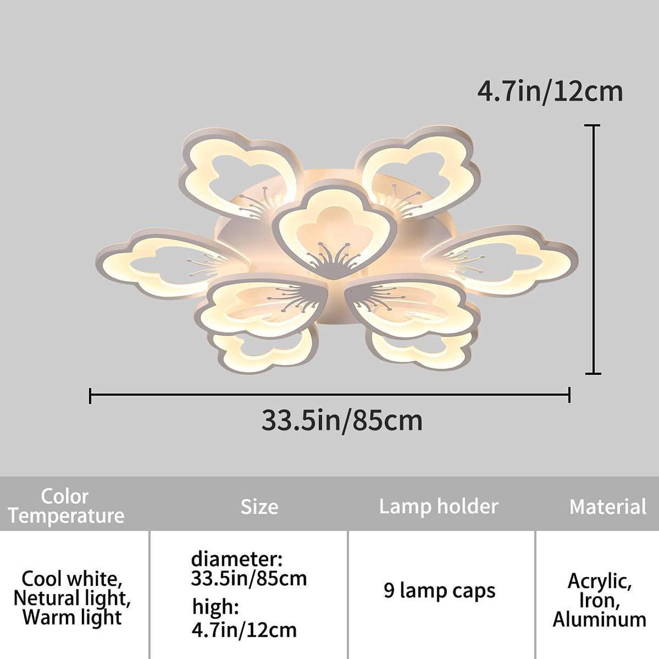 Alt view image 2 of 7 - Garwarm Modern LED Ceiling Light,80W Dimmable 9 Heads Flower Shape Flush Mount Chandelier Living Room Bedroom Children's Room,Acrylic Ceiling Lamp Fixture with Remote Control