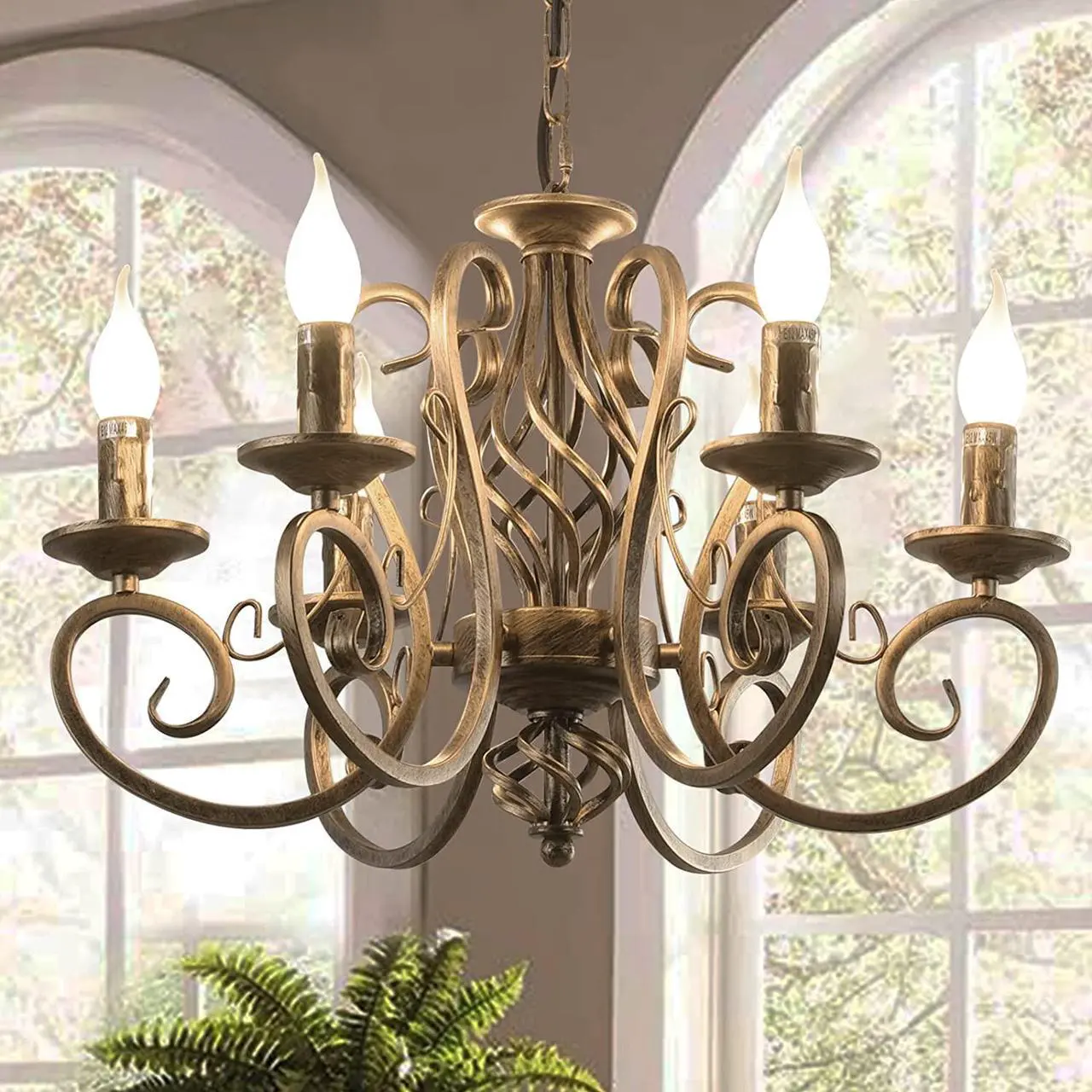 Main image of Garwarm French Country Chandeliers,6 Lights Candle Wrought Iron Chandelier,Rustic Farmhouse Pendant Light Fixture Hanging Lighting for Kitchen Island,Dining Room,Living Room,Foryer