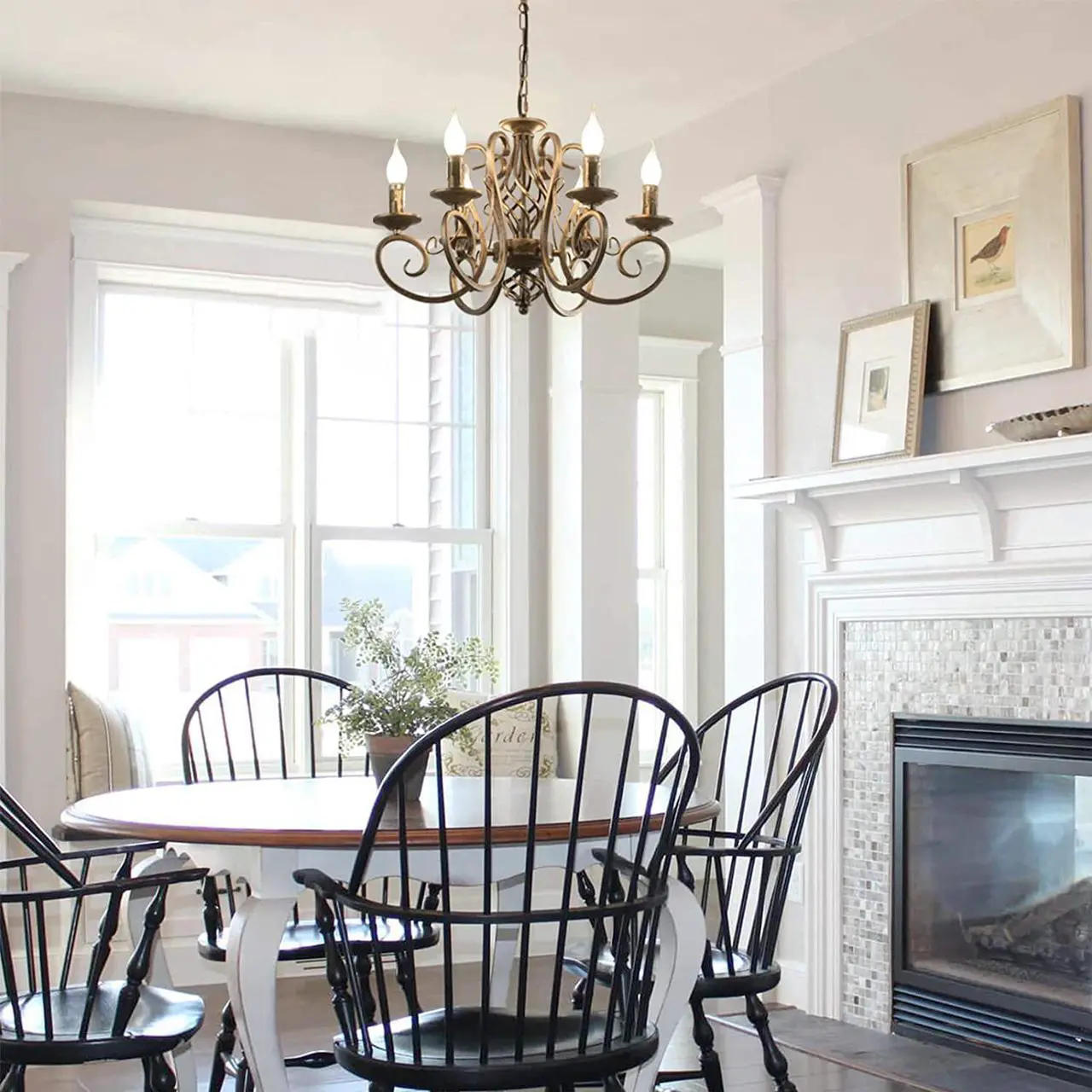 Alt view image 2 of 7 - Garwarm French Country Chandeliers,6 Lights Candle Wrought Iron Chandelier,Rustic Farmhouse Pendant Light Fixture Hanging Lighting for Kitchen Island,Dining Room,Living Room,Foryer