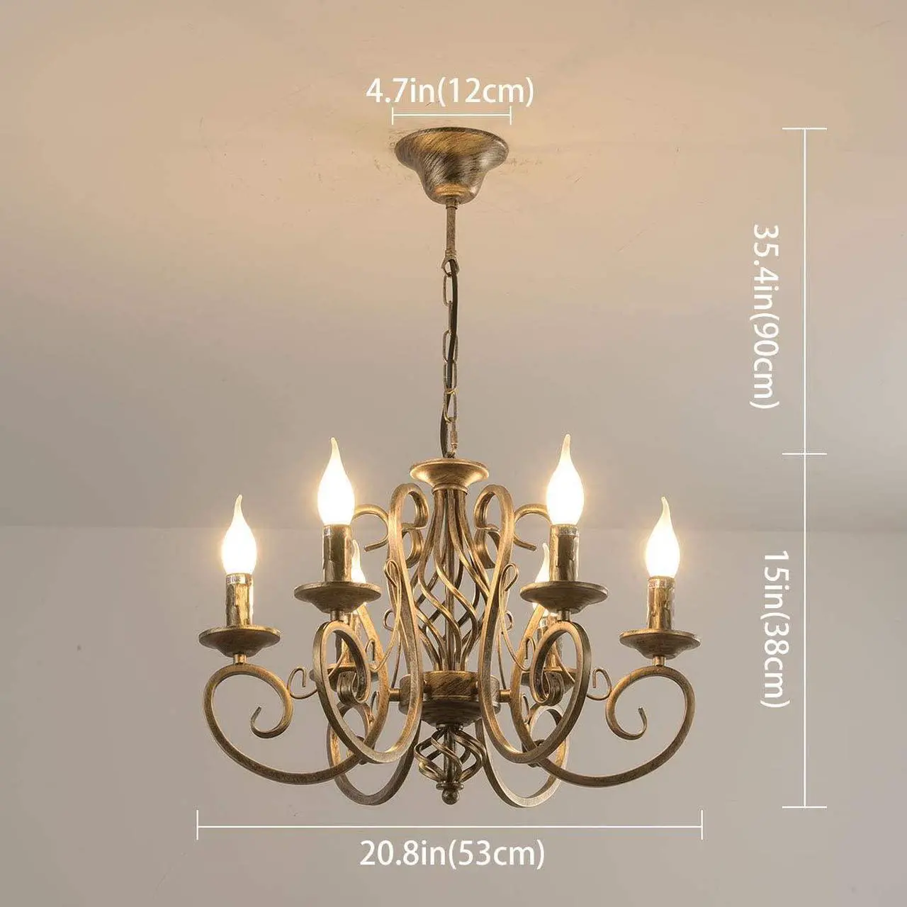 Alt view image 6 of 7 - Garwarm French Country Chandeliers,6 Lights Candle Wrought Iron Chandelier,Rustic Farmhouse Pendant Light Fixture Hanging Lighting for Kitchen Island,Dining Room,Living Room,Foryer