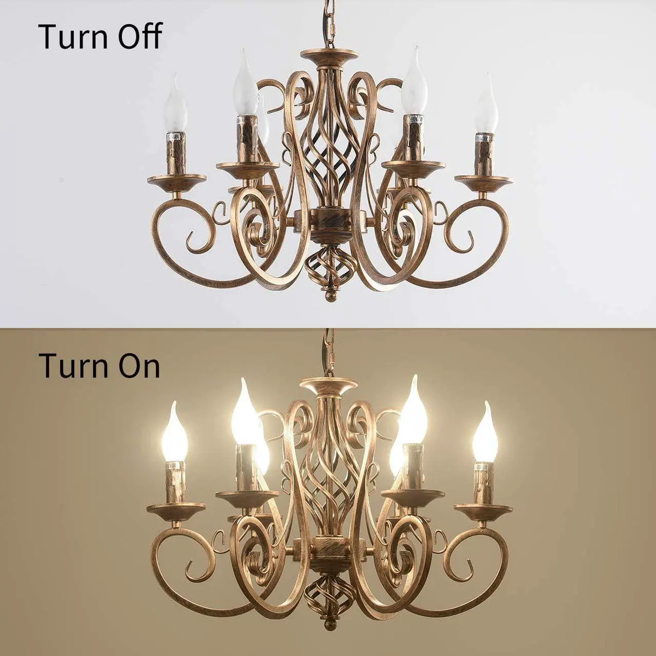 Alt view image 7 of 7 - Garwarm French Country Chandeliers,6 Lights Candle Wrought Iron Chandelier,Rustic Farmhouse Pendant Light Fixture Hanging Lighting for Kitchen Island,Dining Room,Living Room,Foryer