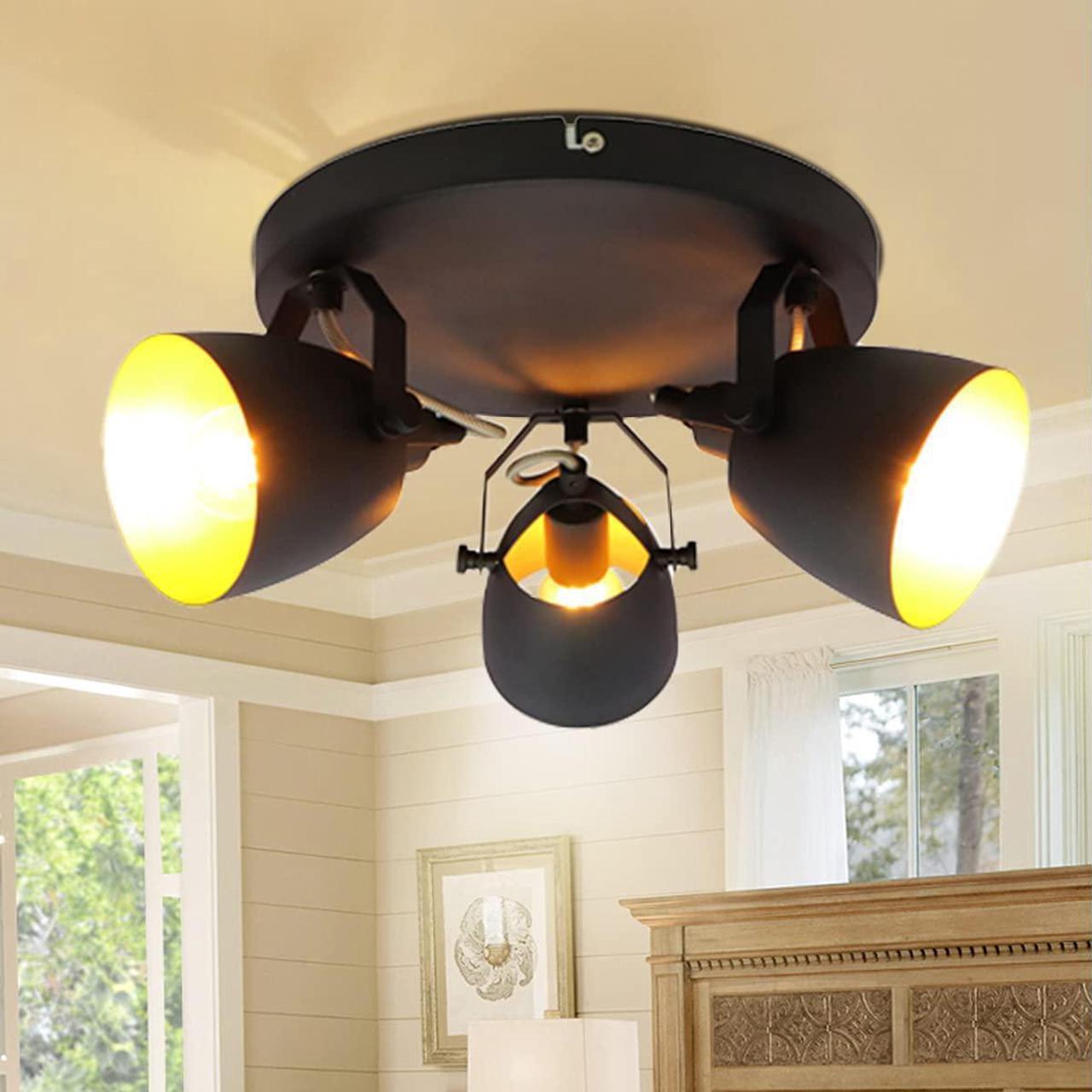 Garwarm Multi-Directional Ceiling Spot Light,Semi Flush Mount Ceiling Light,Industrial Black Ceiling Lamp Adjustable Round Track Lighting for Hallway Stairway Porch Entryway Kitchen