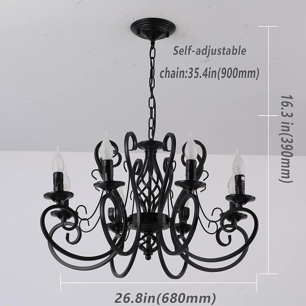Alt view image 3 of 7 - Garwarm French Country Chandeliers,8 Lights Kitchen Island Candle Iron Black Chandelier,Industrial Vintage Pendant Light Fixture for Farmhouse,Dining Room,Bedroom,Foyer