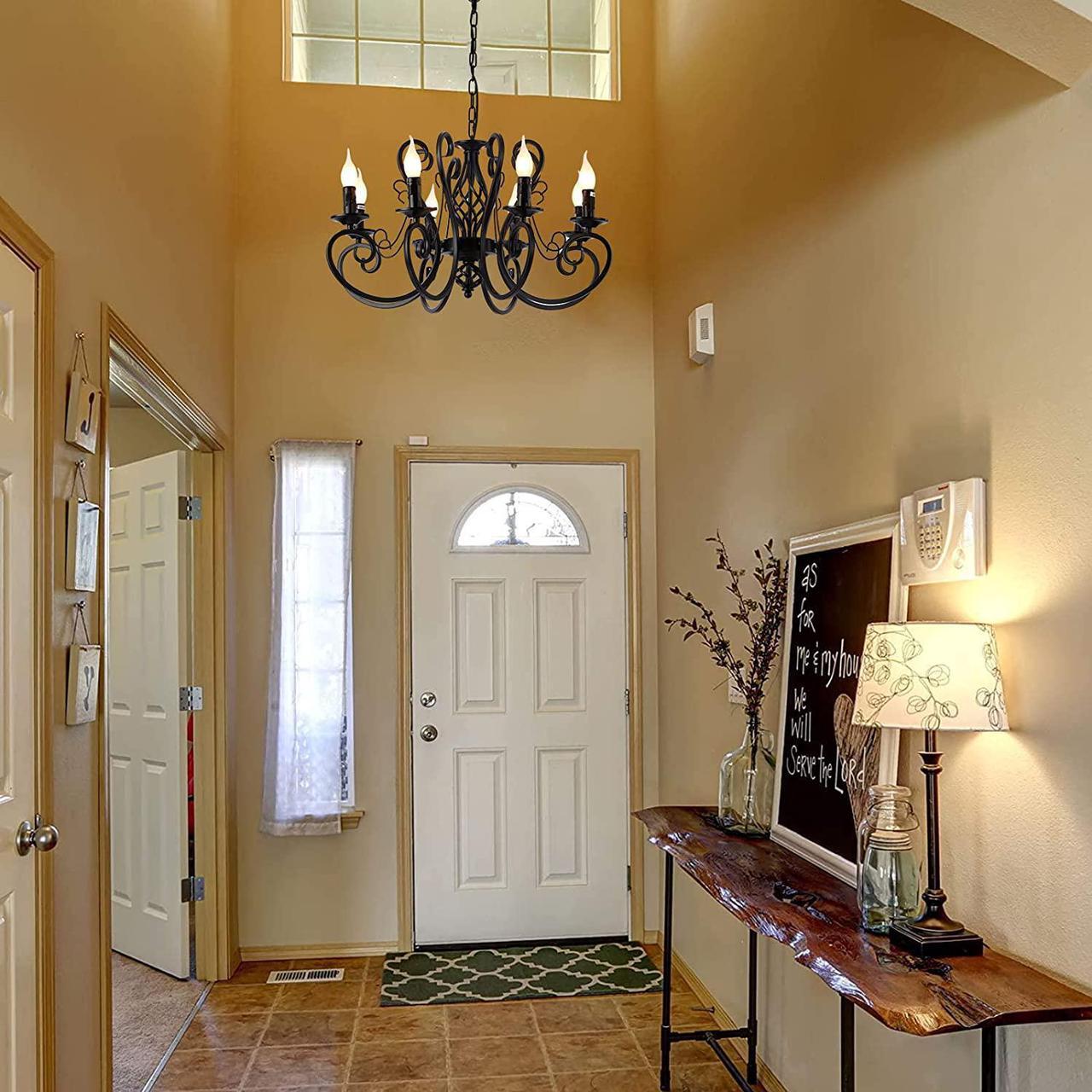 Alt view image 6 of 7 - Garwarm French Country Chandeliers,8 Lights Kitchen Island Candle Iron Black Chandelier,Industrial Vintage Pendant Light Fixture for Farmhouse,Dining Room,Bedroom,Foyer