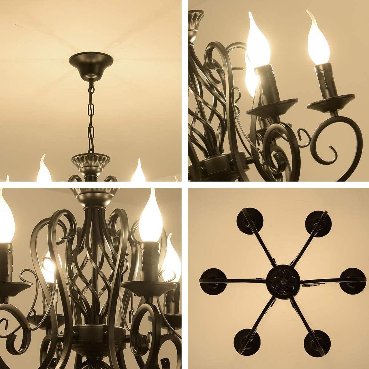 Alt view image 7 of 7 - Garwarm French Country Chandeliers,8 Lights Kitchen Island Candle Iron Black Chandelier,Industrial Vintage Pendant Light Fixture for Farmhouse,Dining Room,Bedroom,Foyer