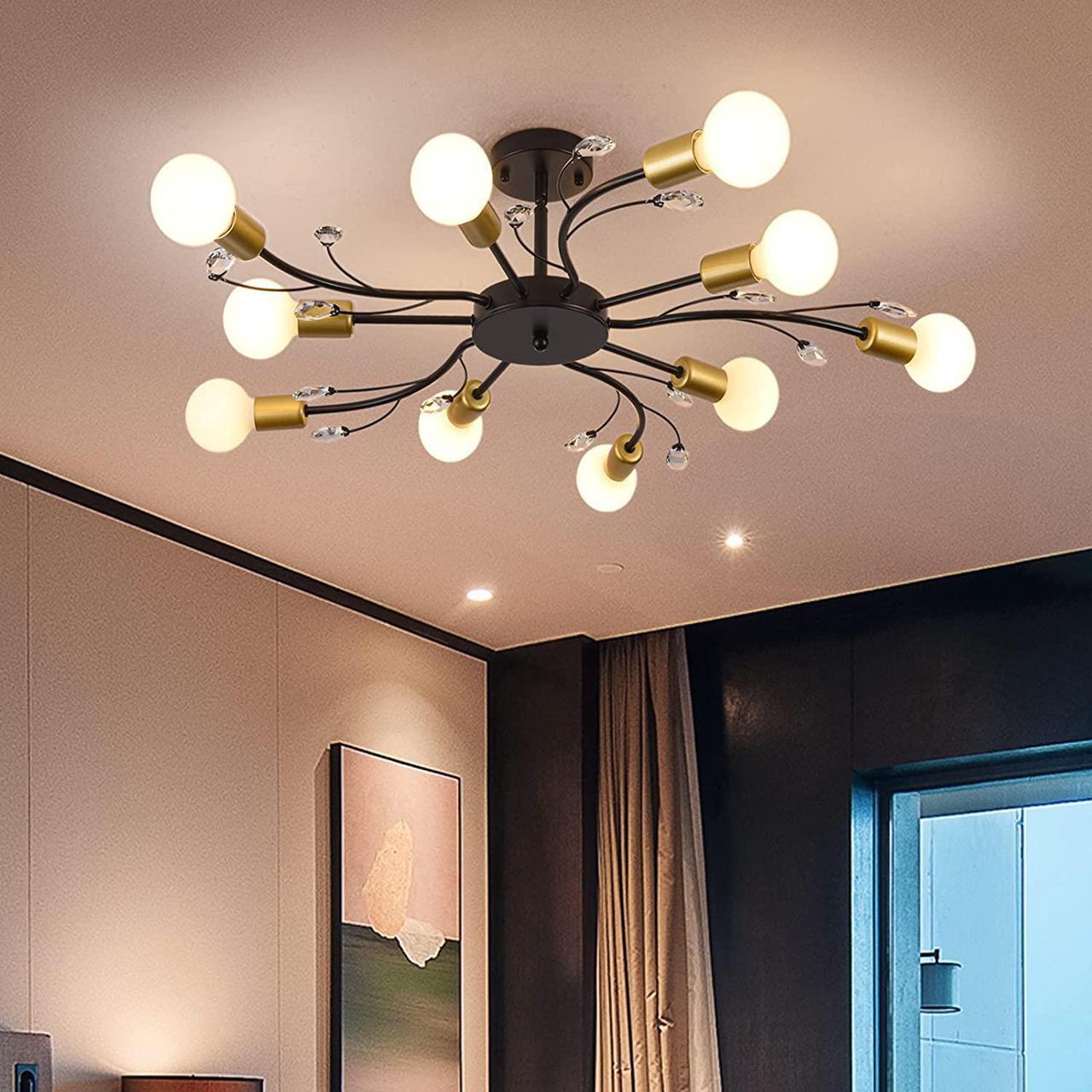 Main image of Garwarm Sputnik Chandelier Modern Ceiling Light Fixture, 10-Light Mid Century Industrial Metal Sputnik Semi Flush Mount Light, Gold & Black Ceiling Lamp for Bedroom Dining Living Room Kitchen