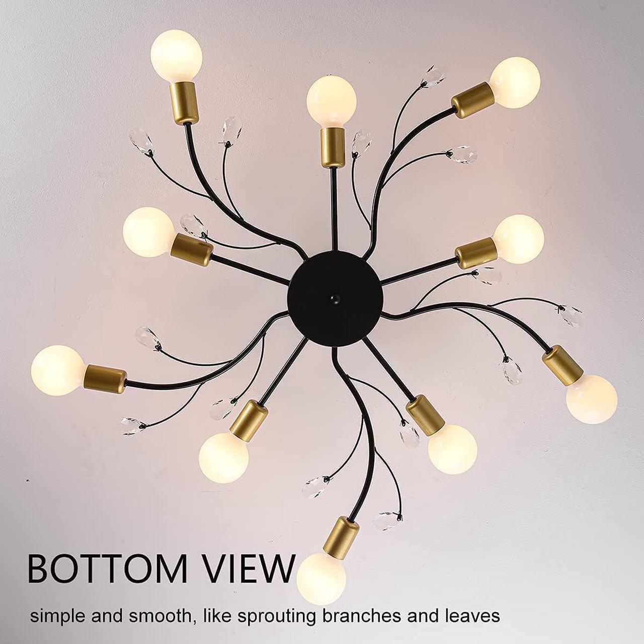 Alt view image 7 of 7 - Garwarm Sputnik Chandelier Modern Ceiling Light Fixture, 10-Light Mid Century Industrial Metal Sputnik Semi Flush Mount Light, Gold & Black Ceiling Lamp for Bedroom Dining Living Room Kitchen