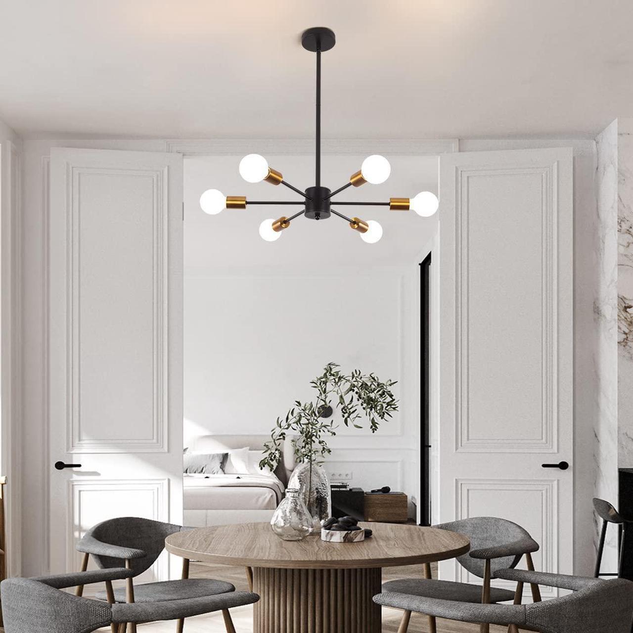 Alt view image 2 of 7 - Garwarm Modern Sputnik Chandelier, Semi Flush Mount Ceiling Pendant Lighting, Mid Century Gold Chandeliers Industrial Hanging Light Fixture for Kitchen Living Room Dining Room Restaurant