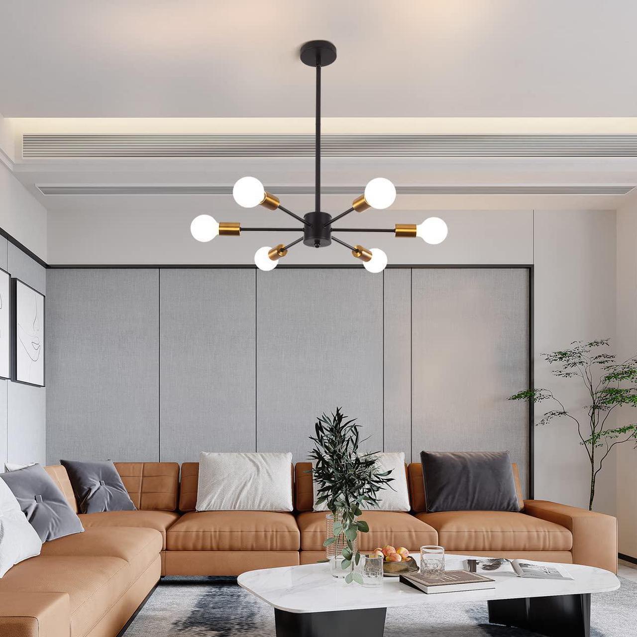 Alt view image 4 of 7 - Garwarm Modern Sputnik Chandelier, Semi Flush Mount Ceiling Pendant Lighting, Mid Century Gold Chandeliers Industrial Hanging Light Fixture for Kitchen Living Room Dining Room Restaurant