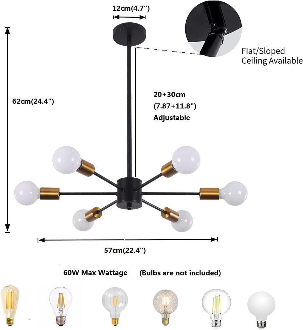Alt view image 5 of 7 - Garwarm Modern Sputnik Chandelier, Semi Flush Mount Ceiling Pendant Lighting, Mid Century Gold Chandeliers Industrial Hanging Light Fixture for Kitchen Living Room Dining Room Restaurant