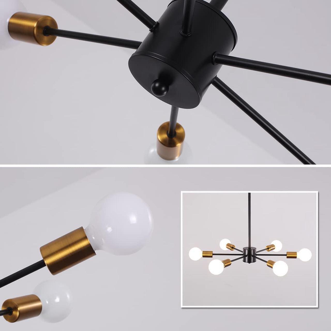 Alt view image 6 of 7 - Garwarm Modern Sputnik Chandelier, Semi Flush Mount Ceiling Pendant Lighting, Mid Century Gold Chandeliers Industrial Hanging Light Fixture for Kitchen Living Room Dining Room Restaurant