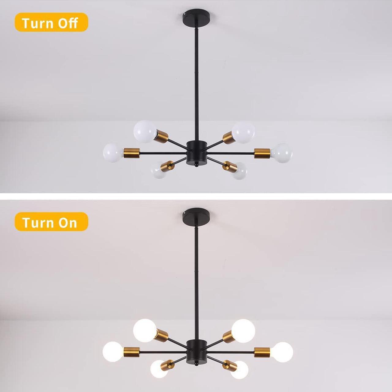 Alt view image 7 of 7 - Garwarm Modern Sputnik Chandelier, Semi Flush Mount Ceiling Pendant Lighting, Mid Century Gold Chandeliers Industrial Hanging Light Fixture for Kitchen Living Room Dining Room Restaurant