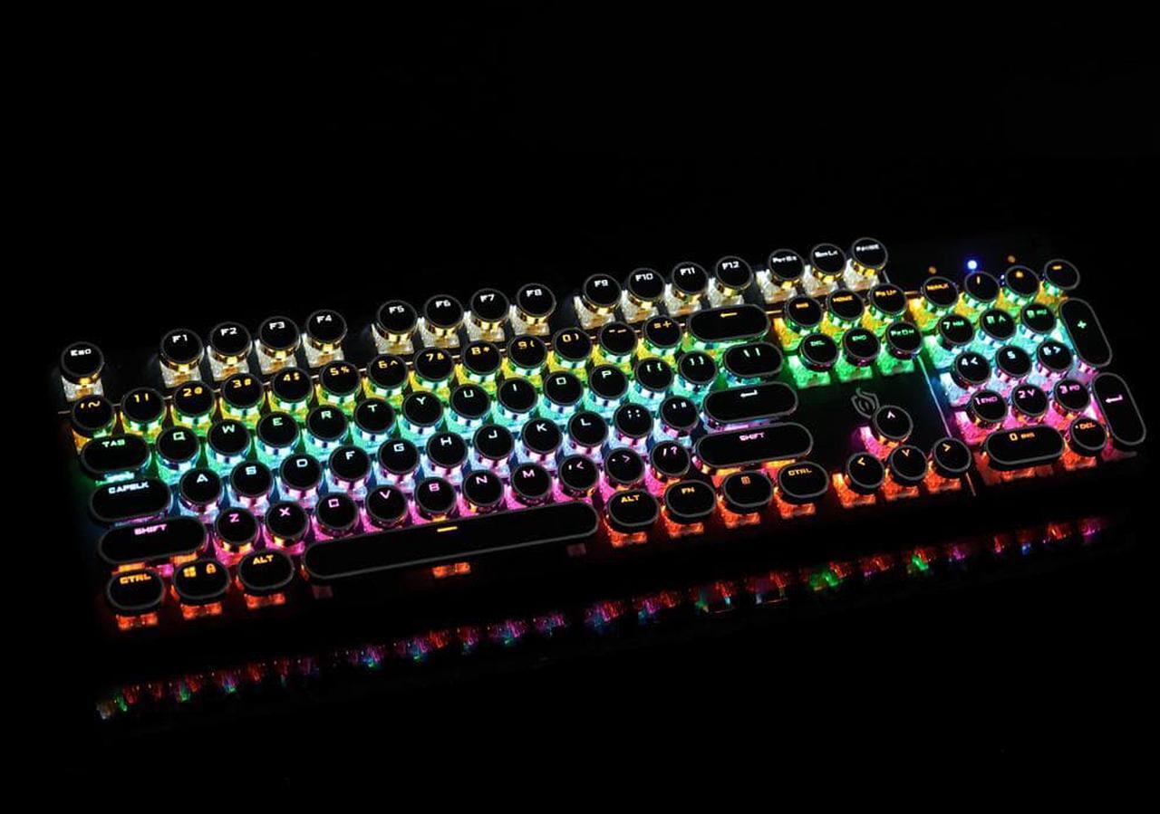 Alt view image 3 of 7 - Retro Steampunk Gaming Mechanical Keyboard-Blue Switch-RGB LED Backlit Illuminated Keyboard,USB Wired,Typewriter-Style,Plating 104 Key Round Keycaps,for Game and Office,for Laptop Desktop